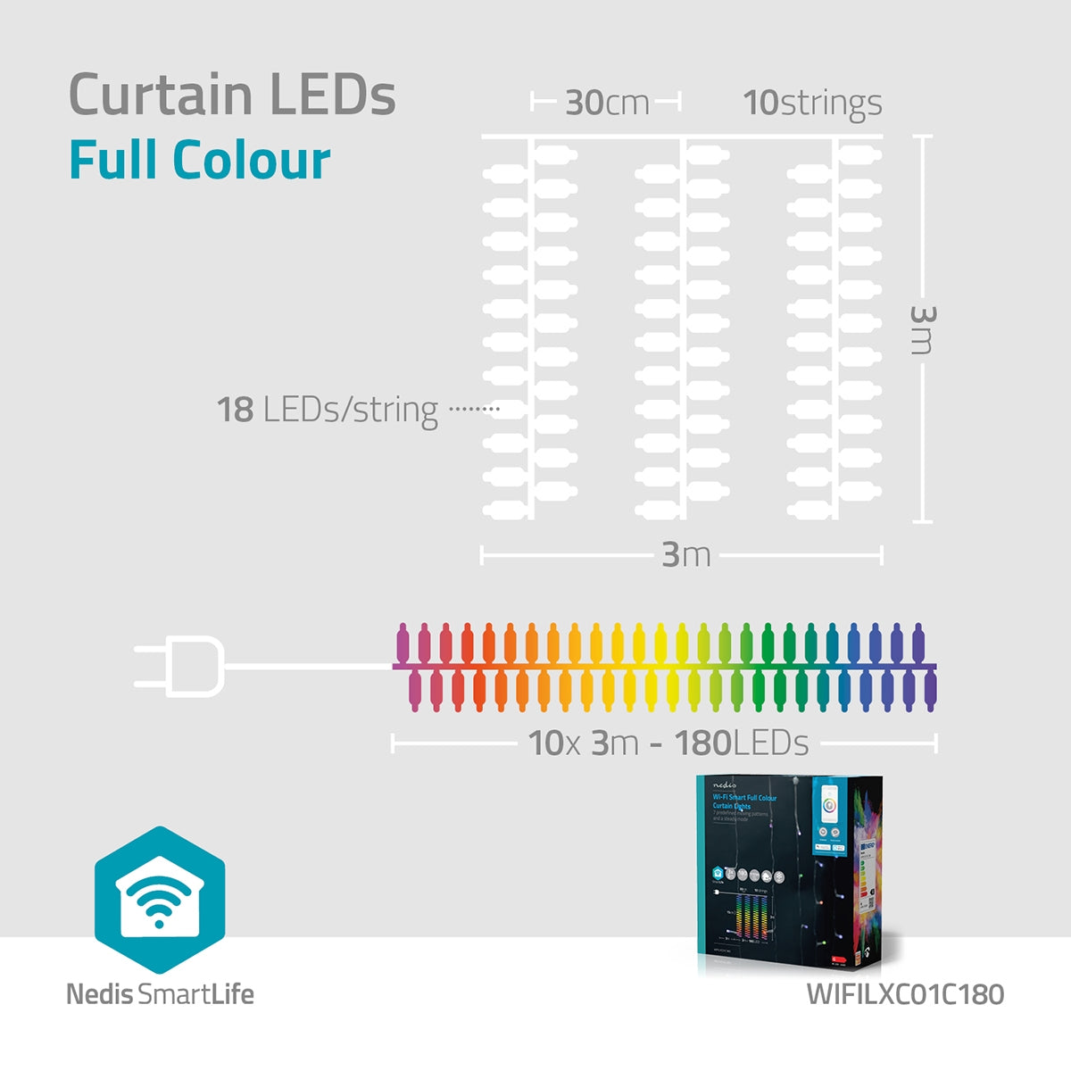 SmartLife Christmas Lighting | Curtain | Wi-Fi | RGB | 180 LEDs | 3 m| Android™ / IOS