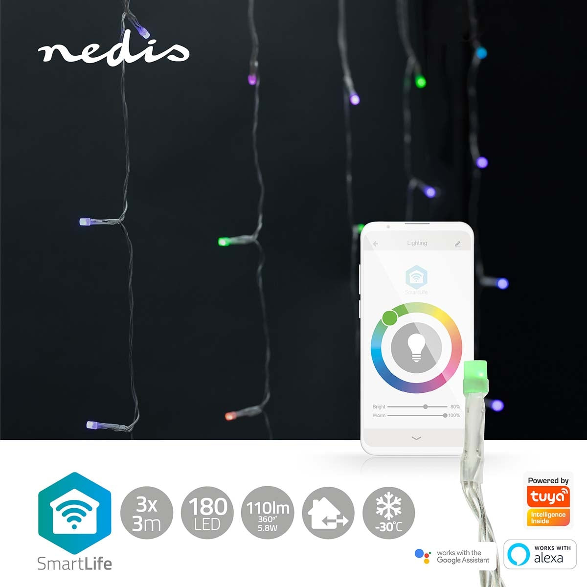 SmartLife Christmas Lighting | Curtain | Wi-Fi | RGB | 180 LEDs | 3 m| Android™ / IOS