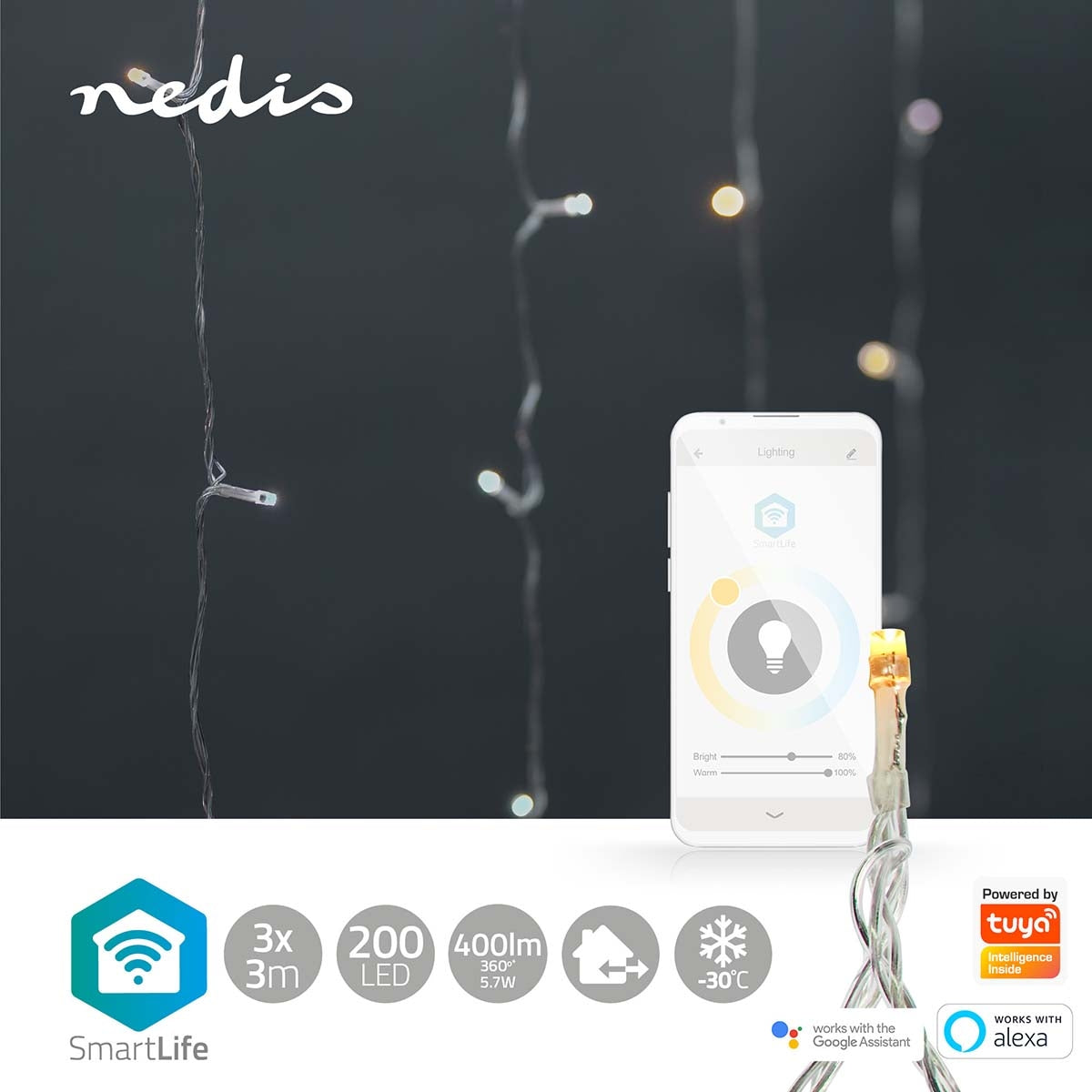 SmartLife Christmas Lighting | Curtain | Wi-Fi | Warm to cool white | 200 LEDs | 3 m| Android™ / IOS