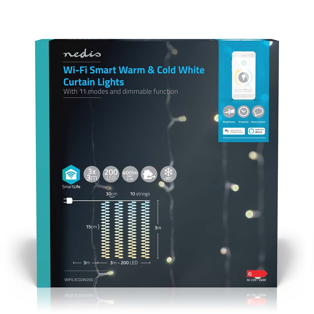 SmartLife Christmas Lighting | Curtain | Wi-Fi | Warm to cool white | 200 LEDs | 3 m| Android™ / IOS