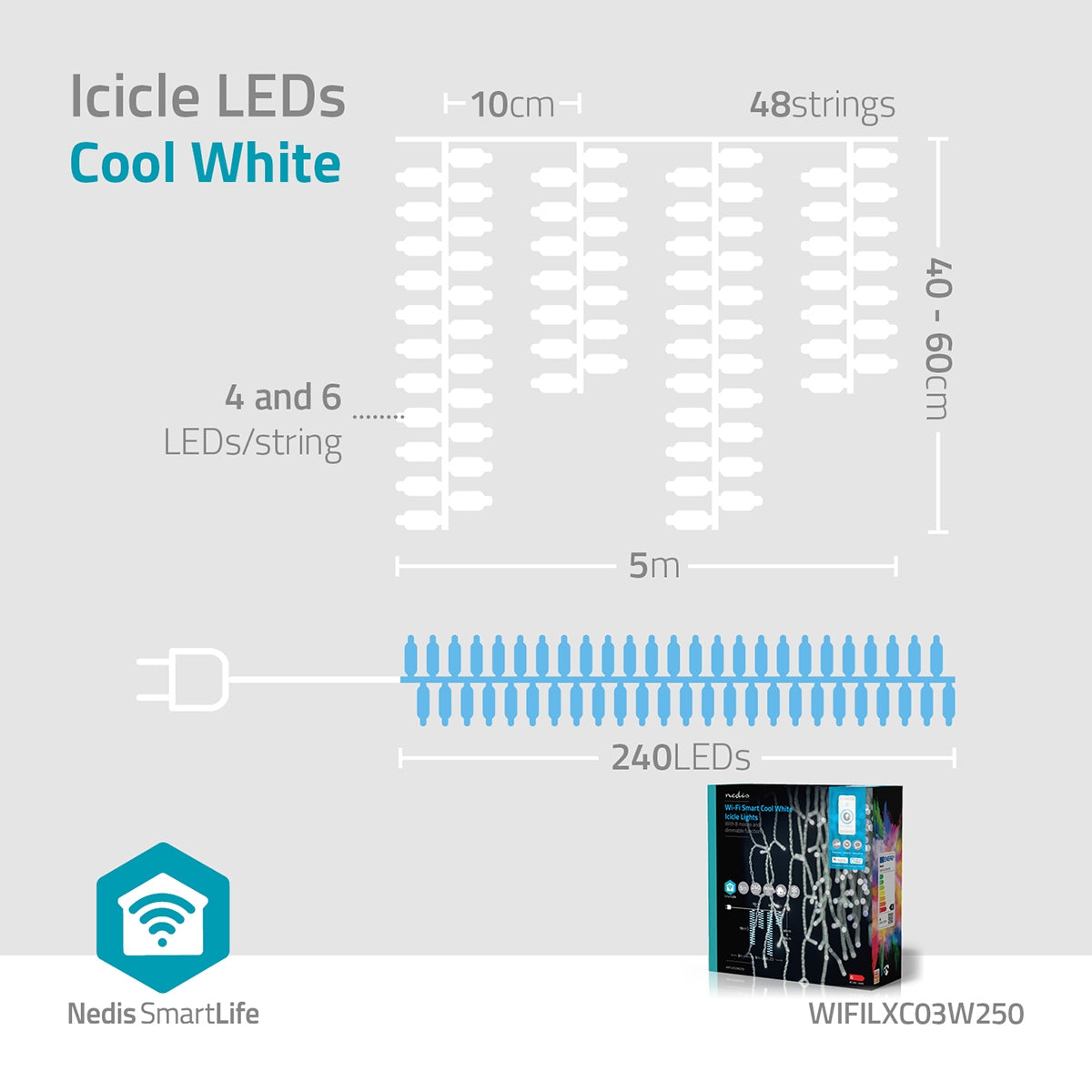 SmartLife Christmas Lighting | Icicles | Wi-Fi | Cold White | 240 LEDs | 5.00 m | Android™ / IOS
