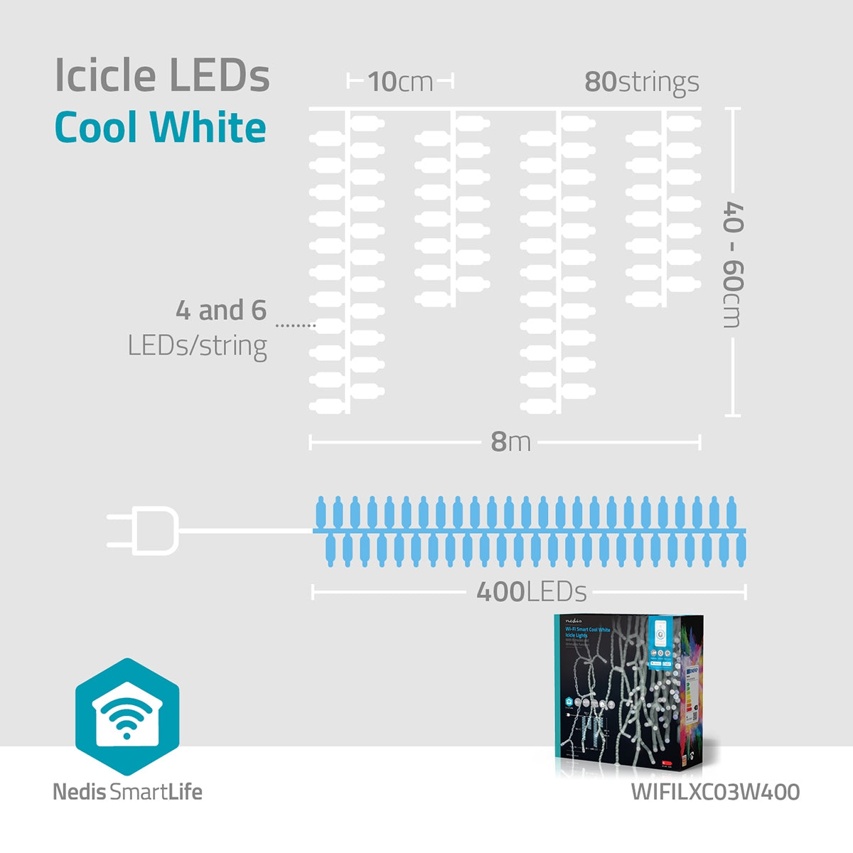 SmartLife Christmas Lighting | Icicles | Wi-Fi | Cold White | 400 LEDs | 8.00 m | Android™ / IOS