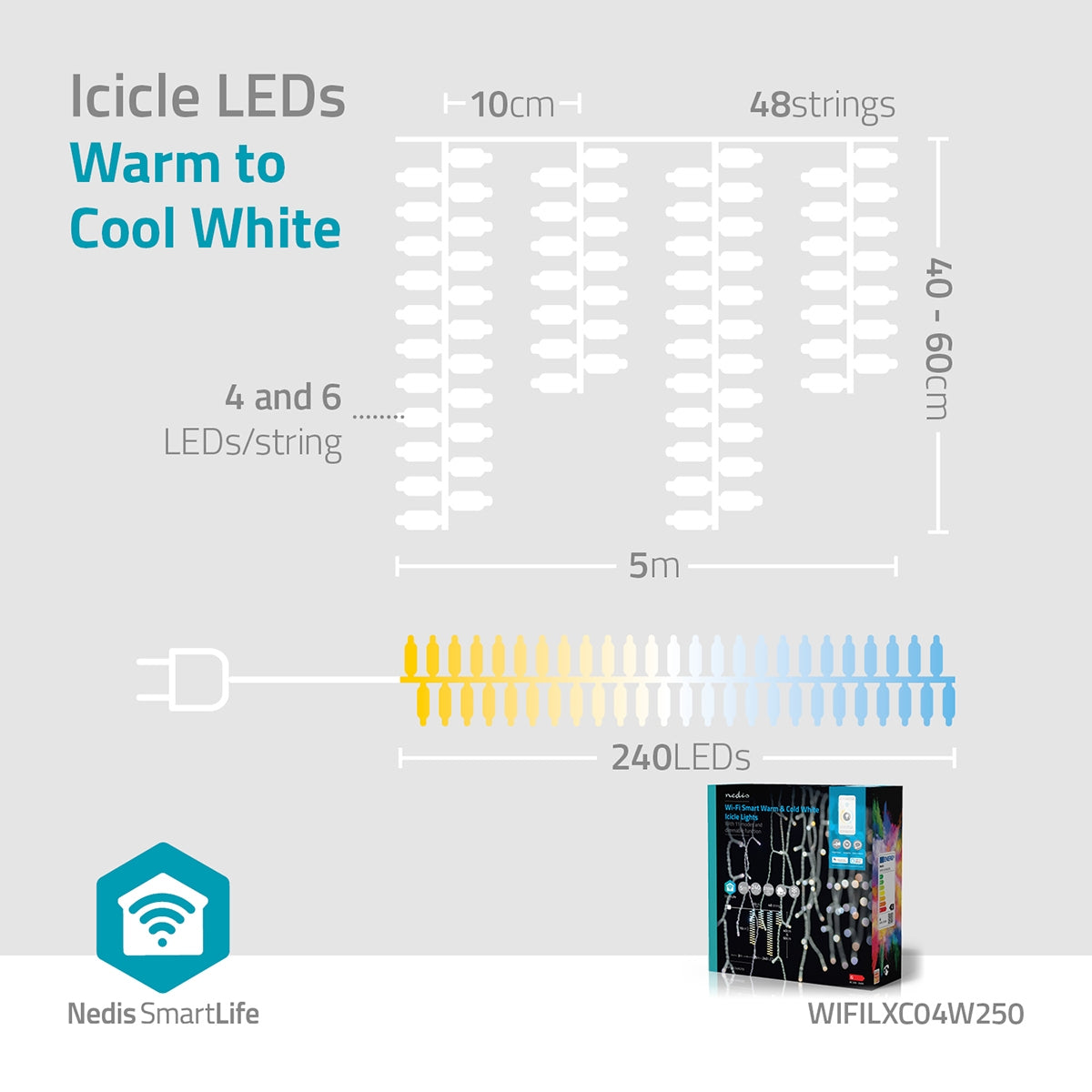 SmartLife Christmas Lighting | Icicles | Wi-Fi | Warm to cool white | 240 LEDs | 5.00 m | Android™ / IOS