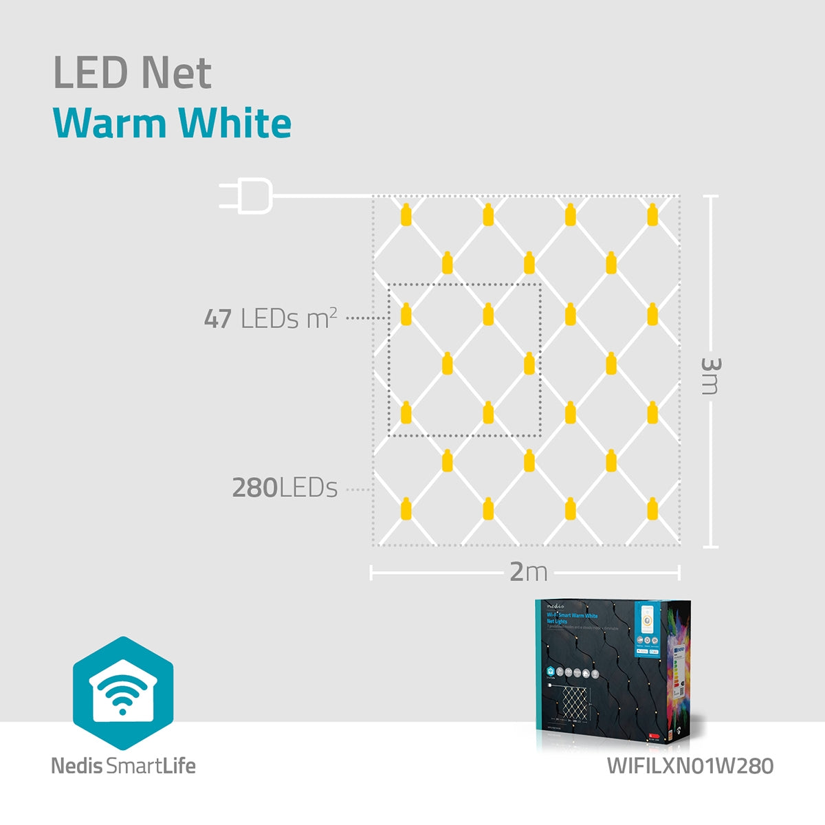 SmartLife Christmas Lighting | Net | Wi-Fi | Warm White | 280 LEDs | 3.00 m | 3 x 2 m | Android™ / IOS