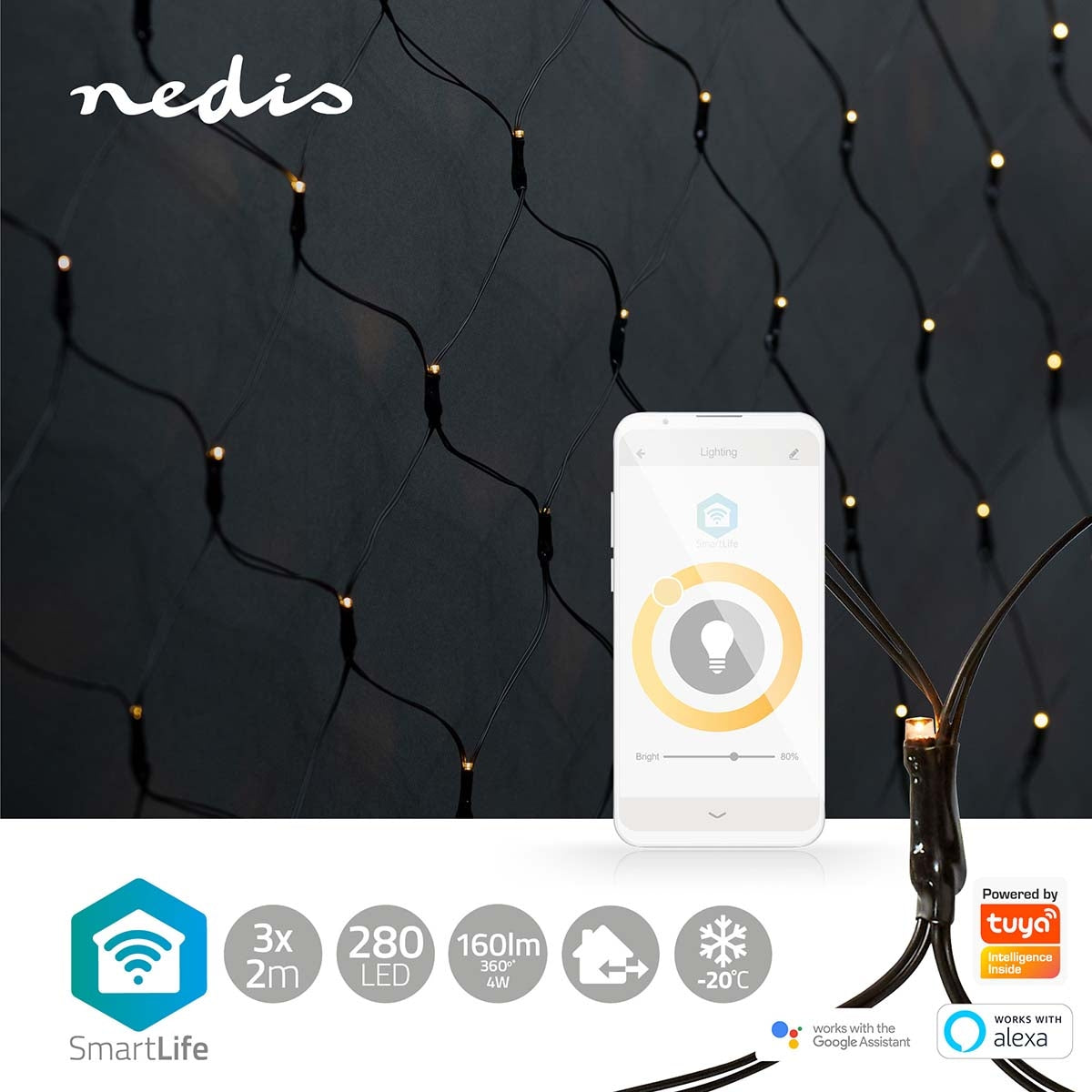 SmartLife Christmas Lighting | Net | Wi-Fi | Warm White | 280 LEDs | 3.00 m | 3 x 2 m | Android™ / IOS