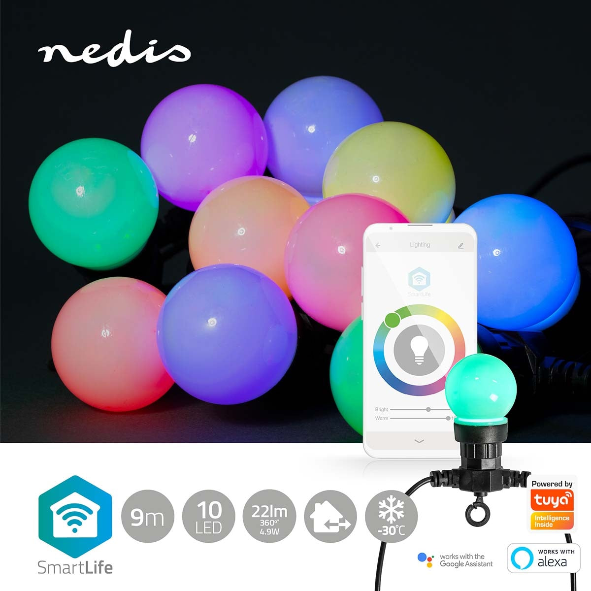 SmartLife Christmas Lighting | Party lights | Wi-Fi | RGB | 10 LEDs | 9.00 m | Android™ / IOS | Bulb diameter: 50 mm