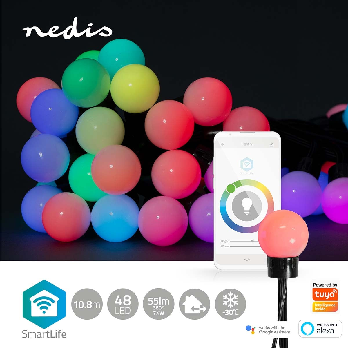 SmartLife Christmas Lighting | Party lights | Wi-Fi | RGB | 48 LEDs | 10.8 m | Android™ / IOS | Bulb diameter: 30 mm