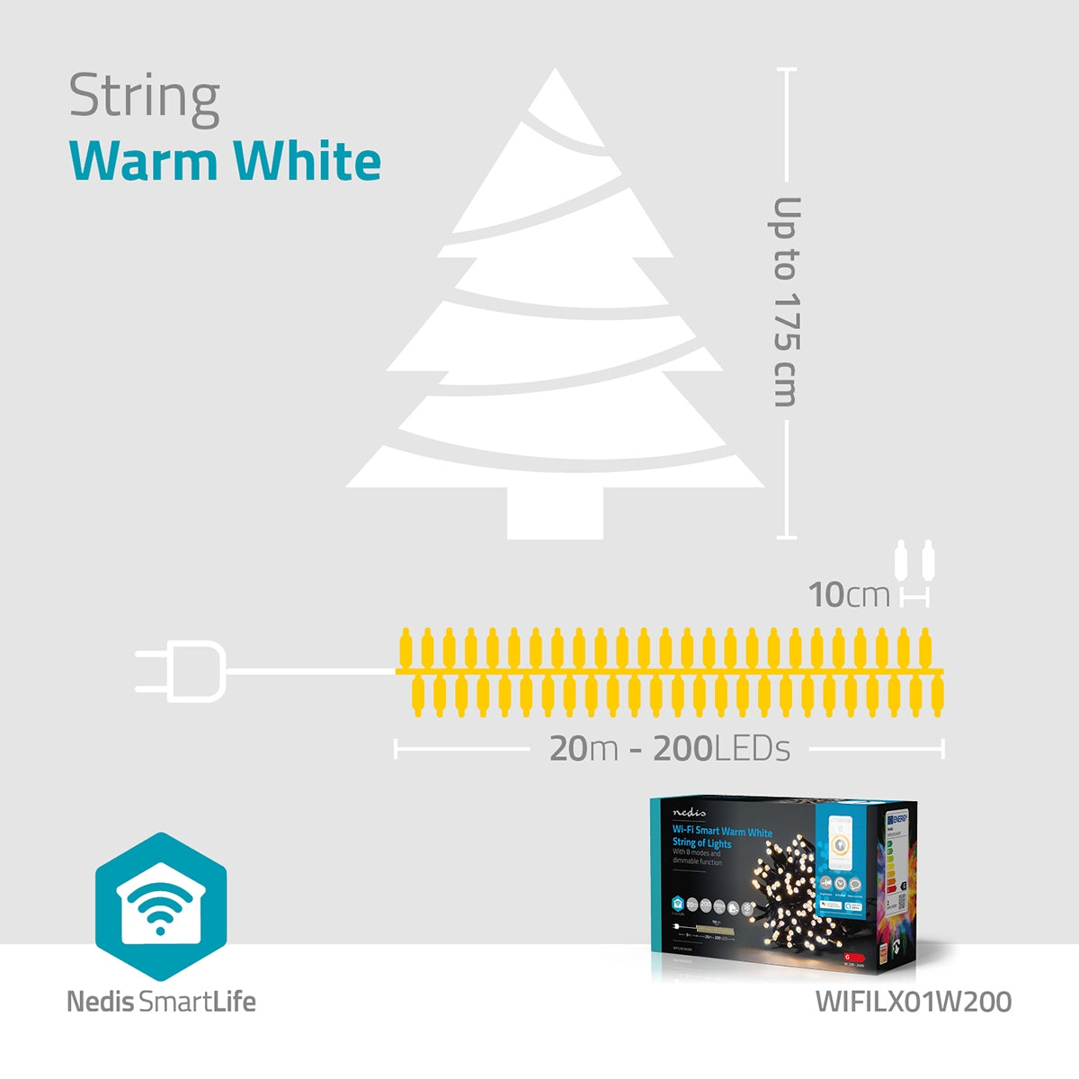 SmartLife Christmas Lighting | String | Wi-Fi | Warm White | 200 LEDs | 20.0 m | Android™ / IOS