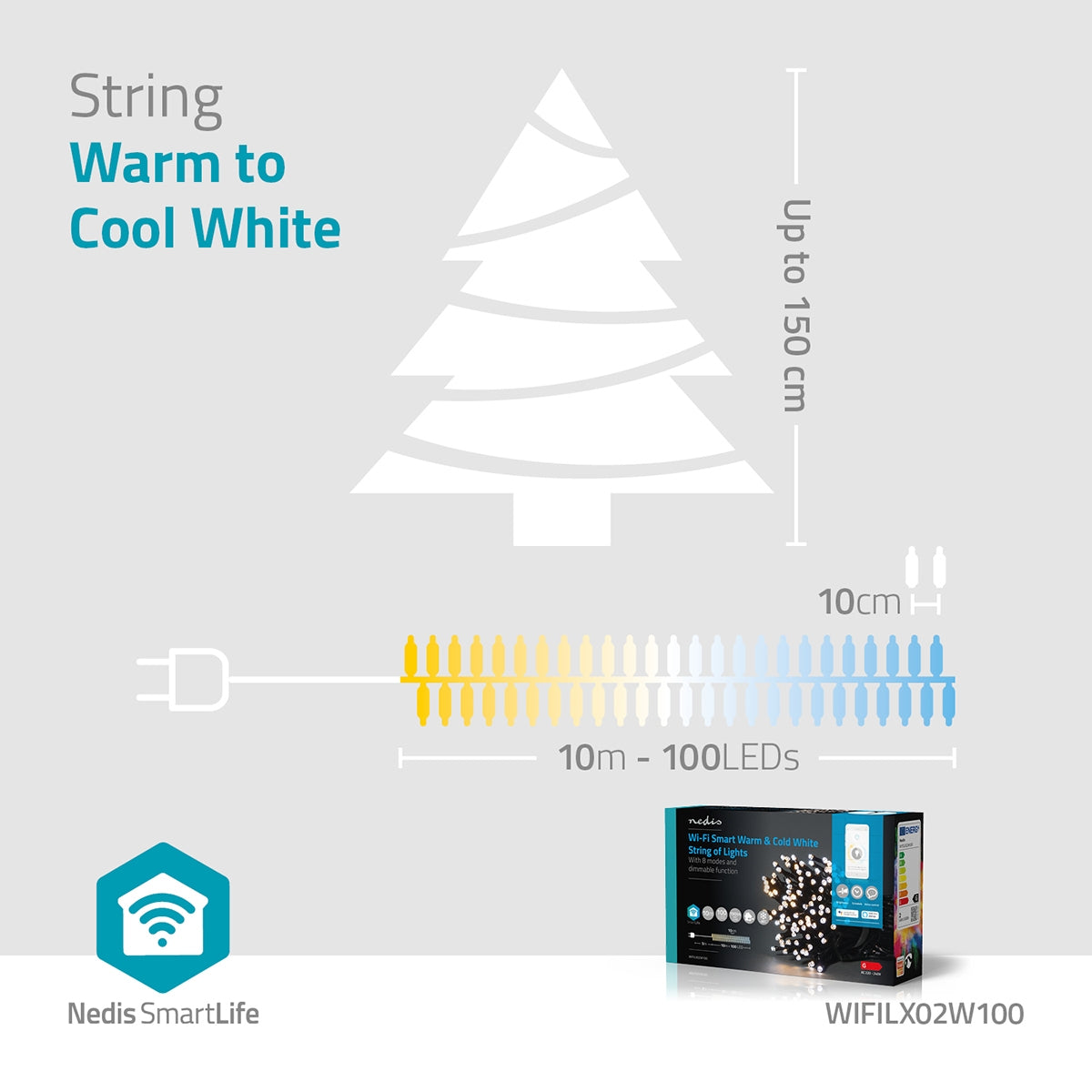 SmartLife Christmas Lighting | String | Wi-Fi | Warm to cool white | 100 LEDs | 10.0 m | Android™ / IOS
