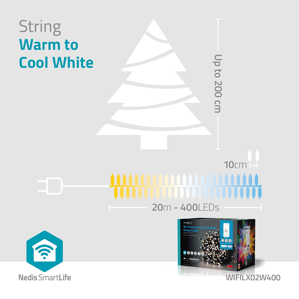 SmartLife Christmas Lighting | String | Wi-Fi | Warm to cool white | 400 LEDs | 20.0 m | Android™ / IOS