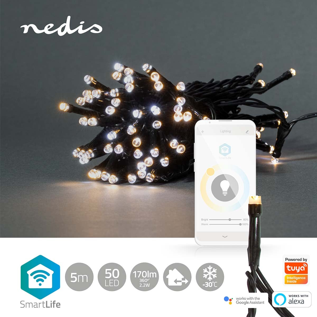 SmartLife Christmas Lighting | String | Wi-Fi | Warm to cool white | 50 LEDs | 5.00 m | Android™ / IOS