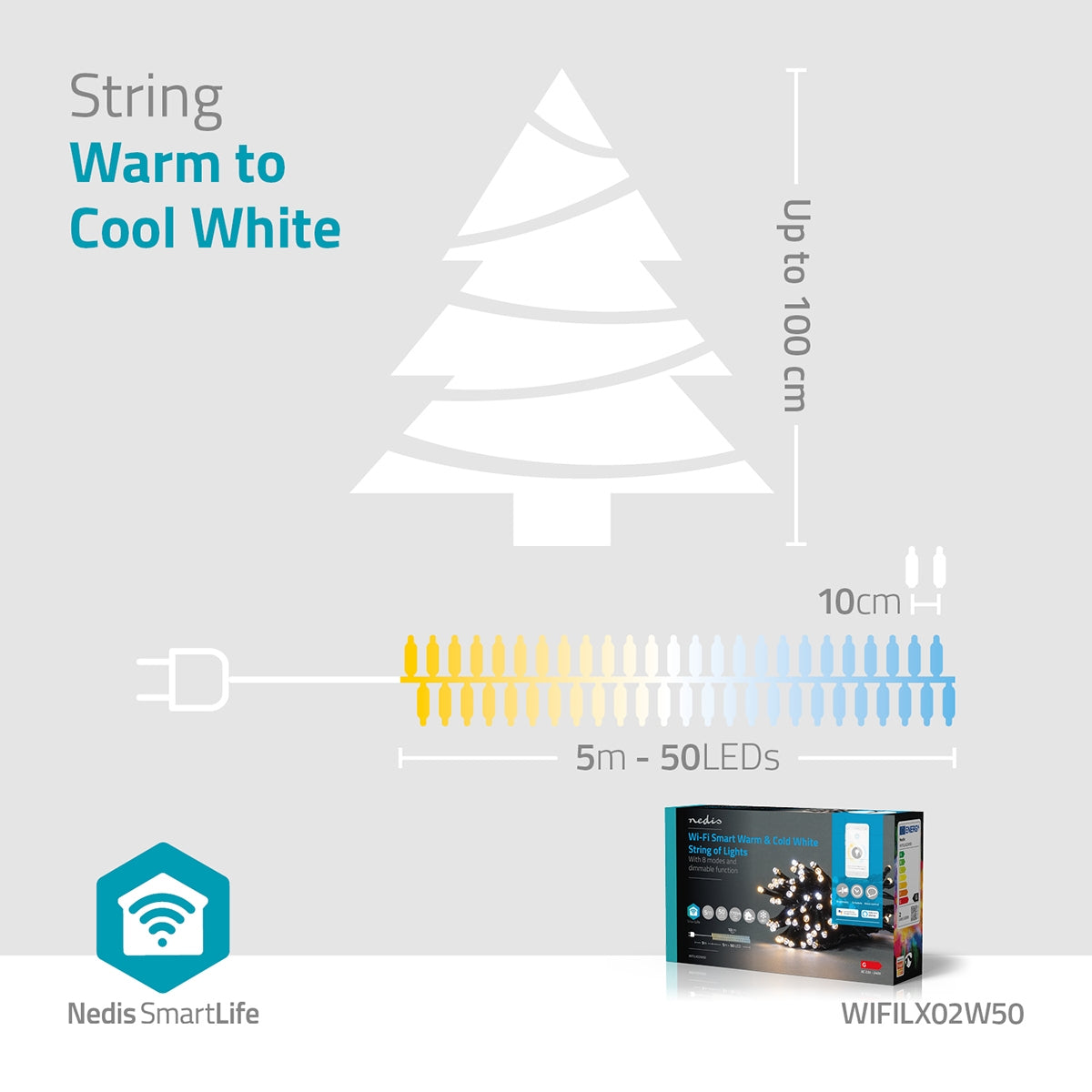 SmartLife Christmas Lighting | String | Wi-Fi | Warm to cool white | 50 LEDs | 5.00 m | Android™ / IOS