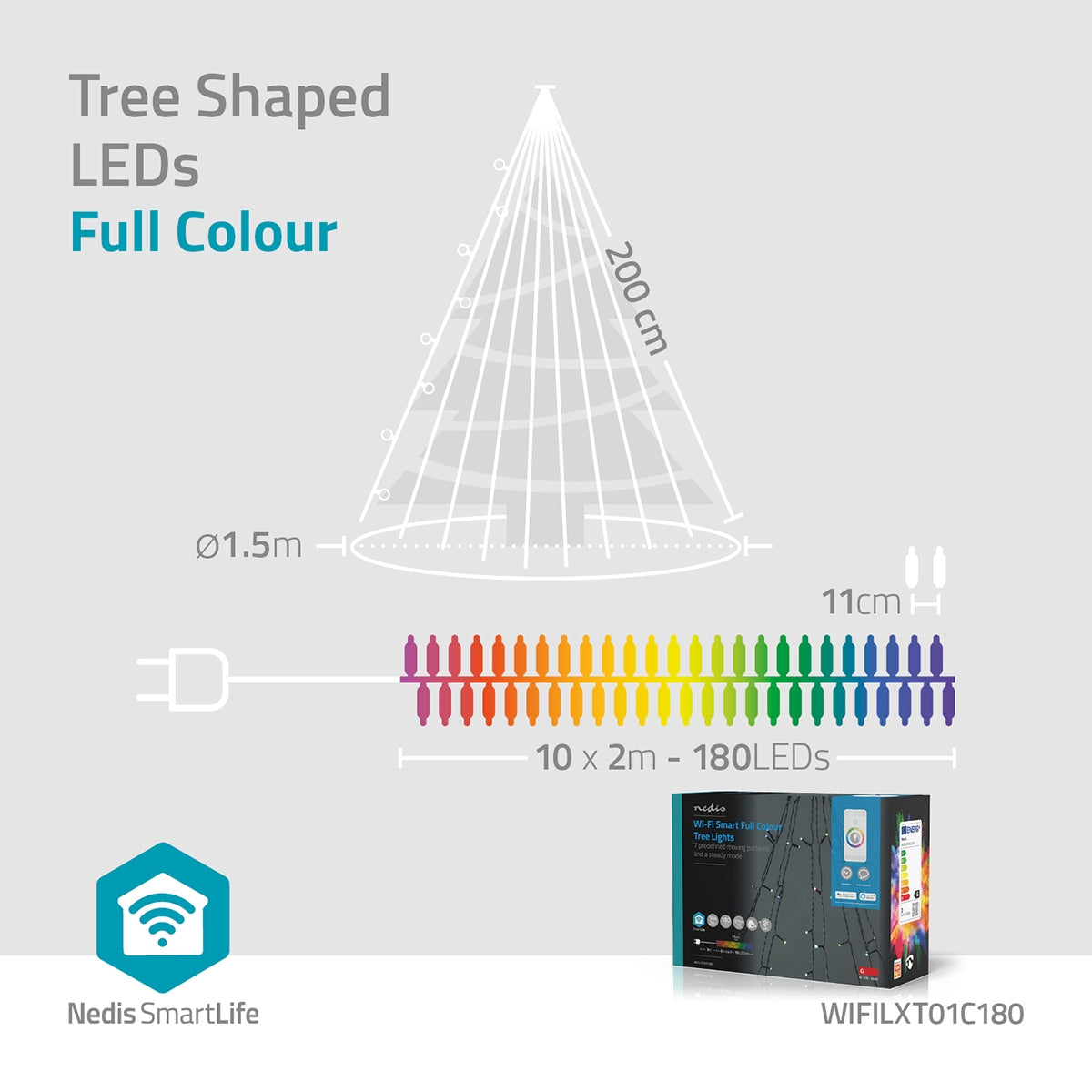 SmartLife Christmas Lighting | Tree | Wi-Fi | RGB | 180 LEDs | 10 x 2 m | Android™ / IOS