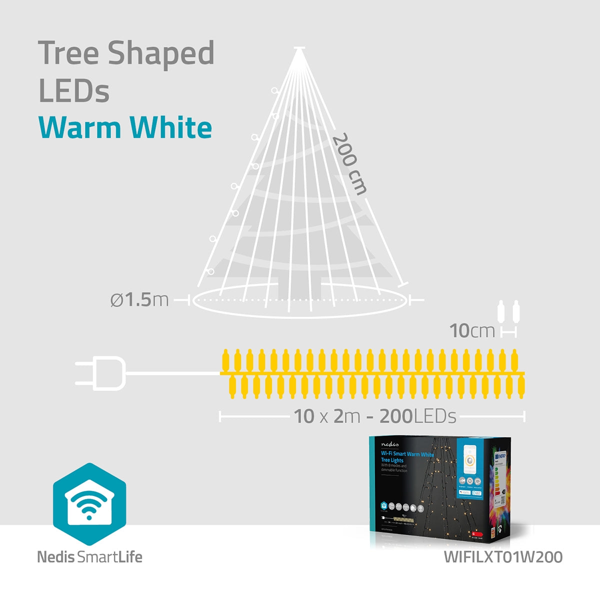 SmartLife Christmas Lighting | Tree | Wi-Fi | Warm White | 200 LEDs | 20.0 m | 10 x 2 m | Android™ / IOS