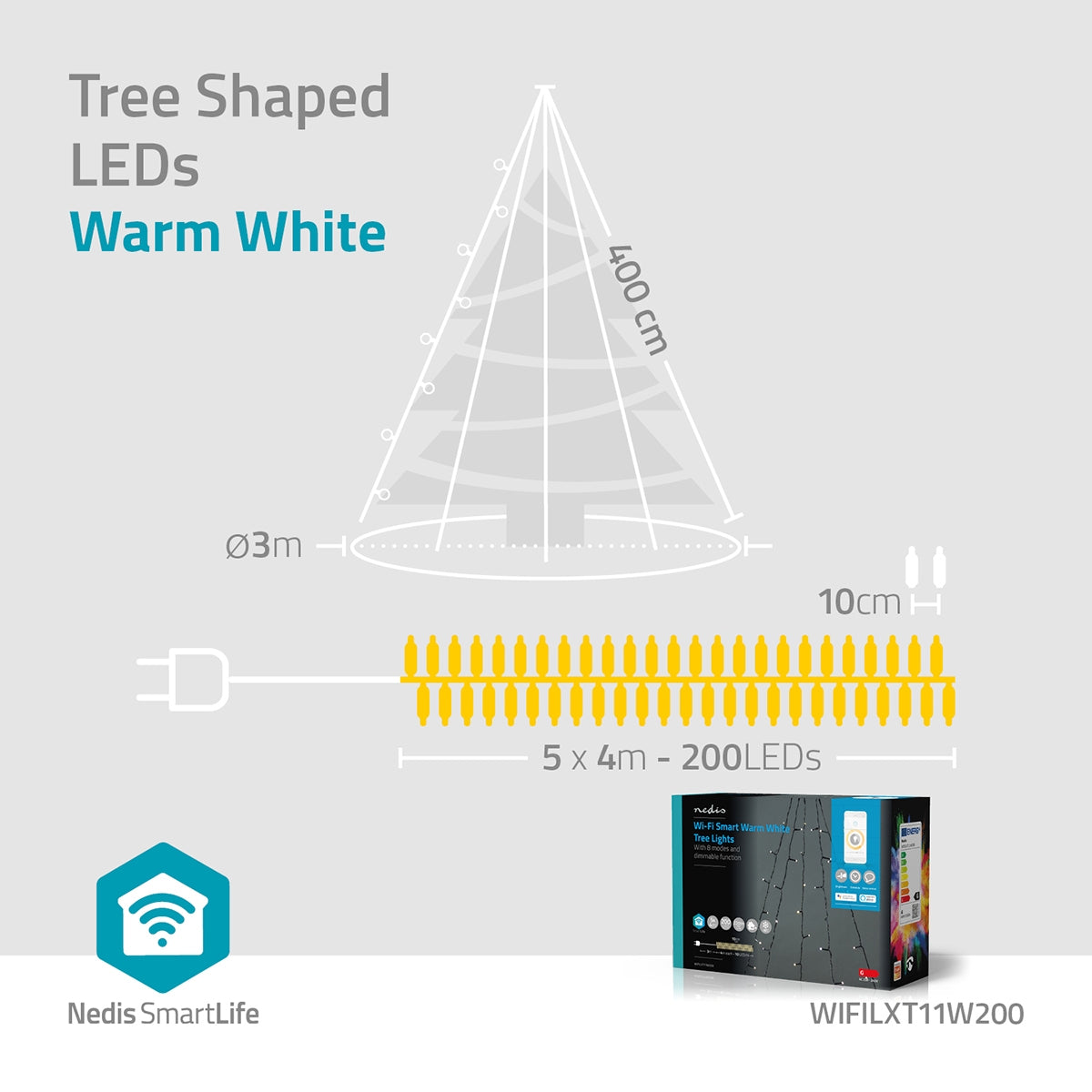 SmartLife Christmas Lighting | Tree | Wi-Fi | Warm White | 200 LEDs | 20.0 m | 5 x 4 m | Android™ / IOS