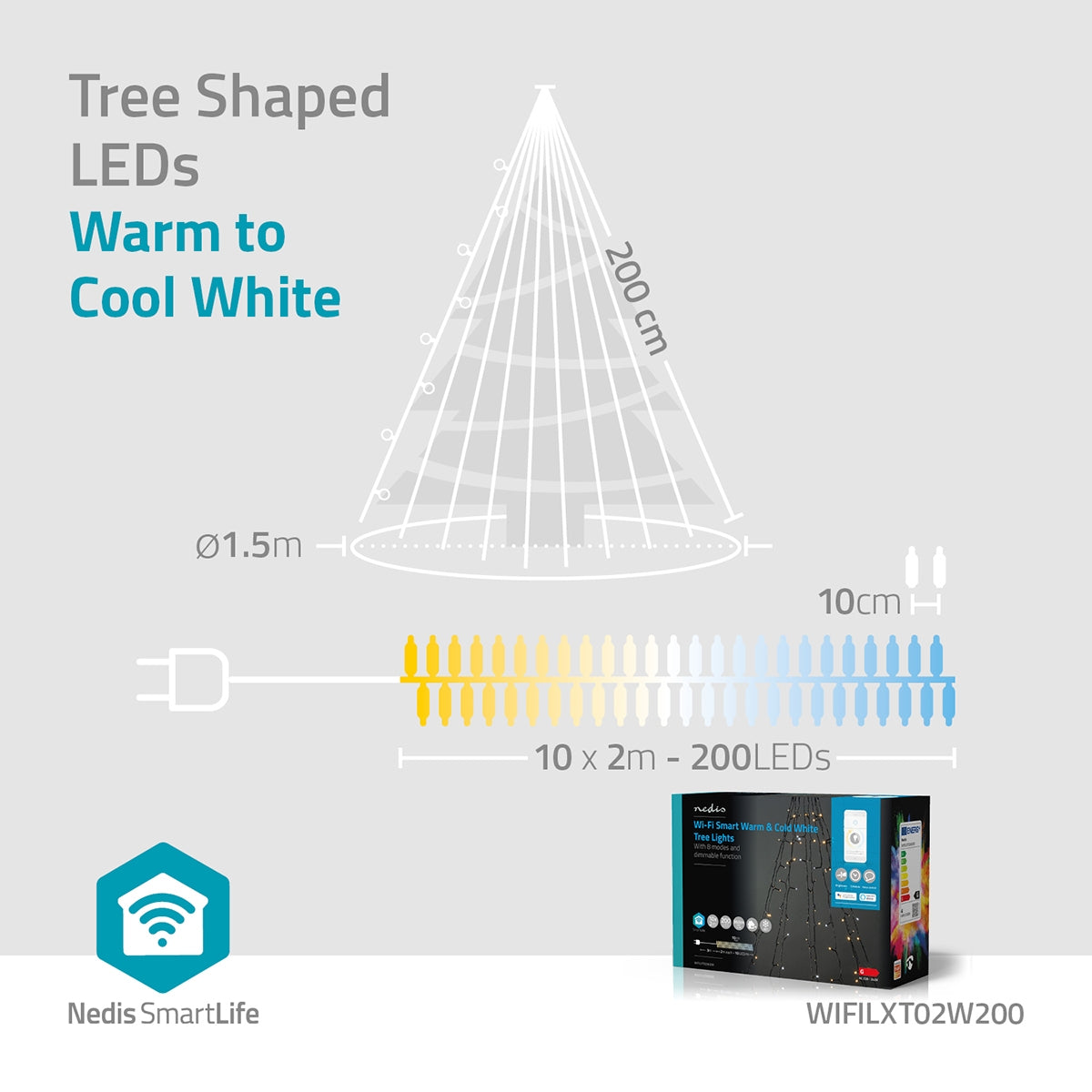 SmartLife Christmas Lighting | Tree | Wi-Fi | Warm to cool white | 200 LEDs | 20.0 m | 10 x 2 m | Android™ / IOS