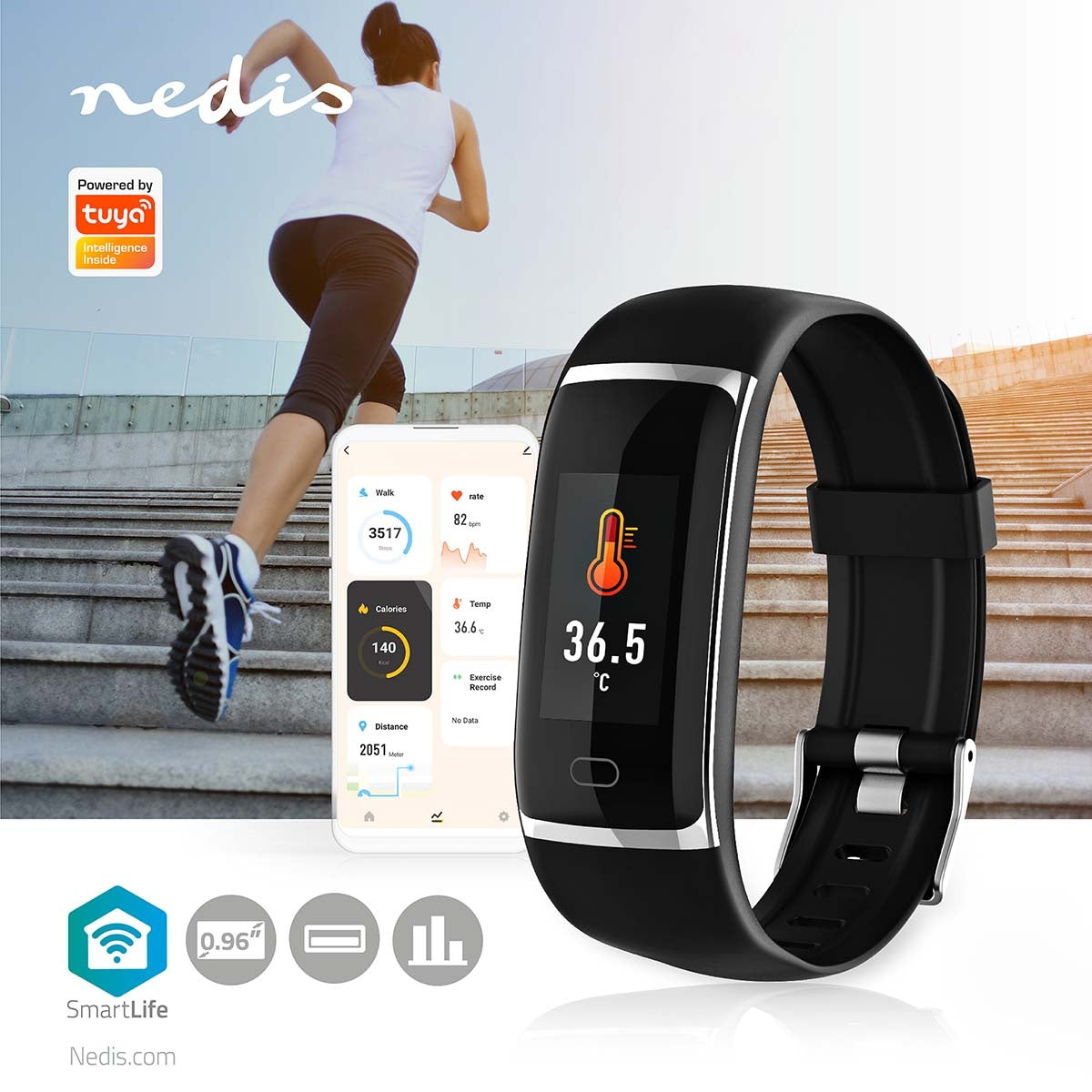 SmartLife Clock | LCD | IP67 | Maximum usage time: 7200 min | Android™ / IOS | Black