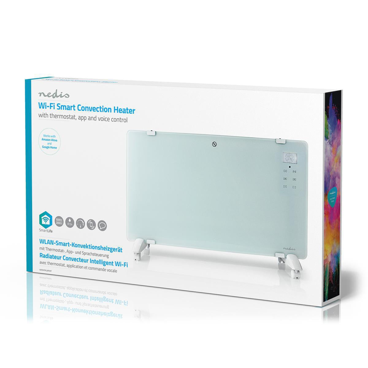 SmartLife Convection Heater | Wi-Fi | Suitable for bathroom | Glass Panel | 2000 W | 2 Heat Settings | LED | 15 - 35 °C | Adjustable thermostat | White