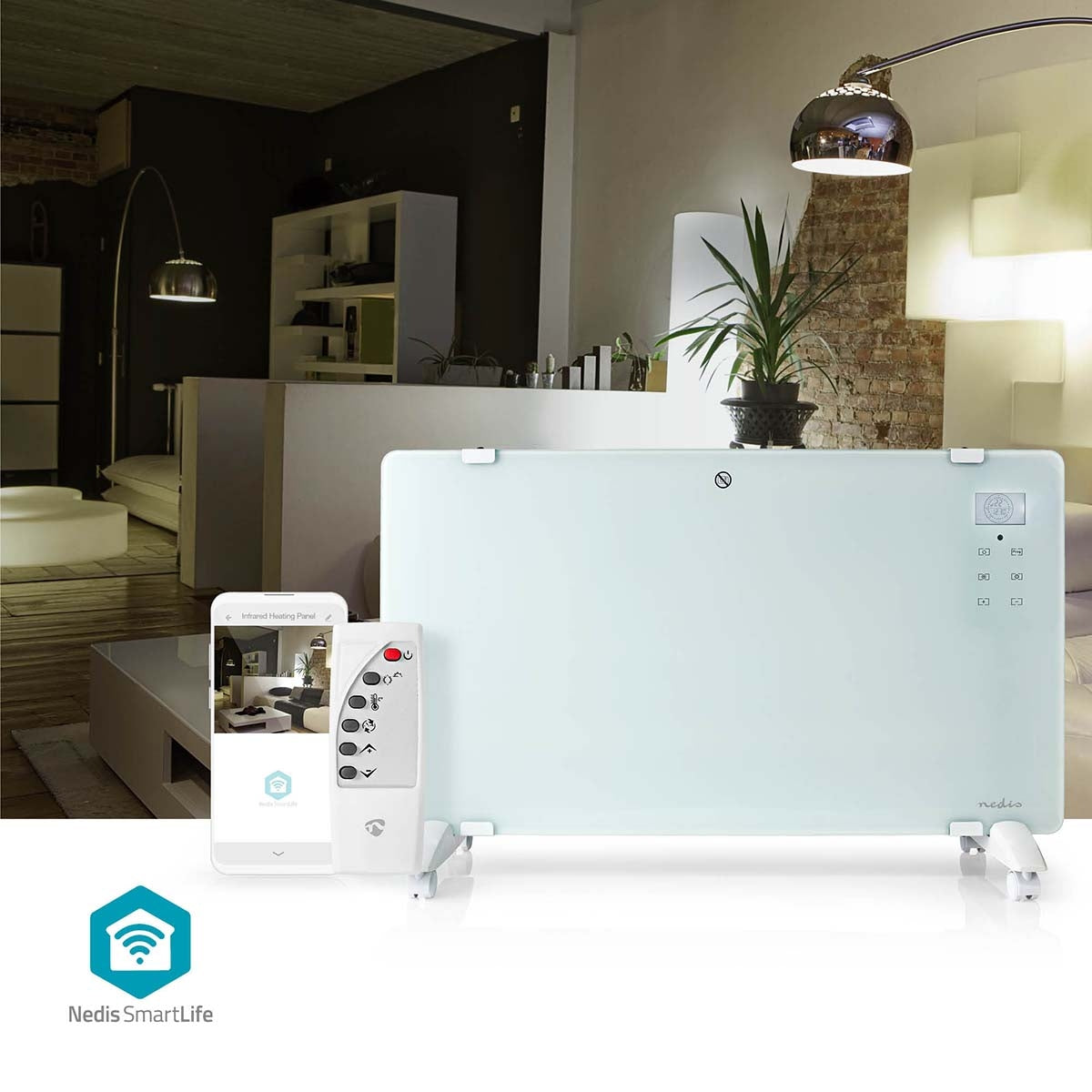 SmartLife Convection Heater | Wi-Fi | Suitable for bathroom | Glass Panel | 2000 W | 2 Heat Settings | LED | 15 - 35 °C | Adjustable thermostat | White