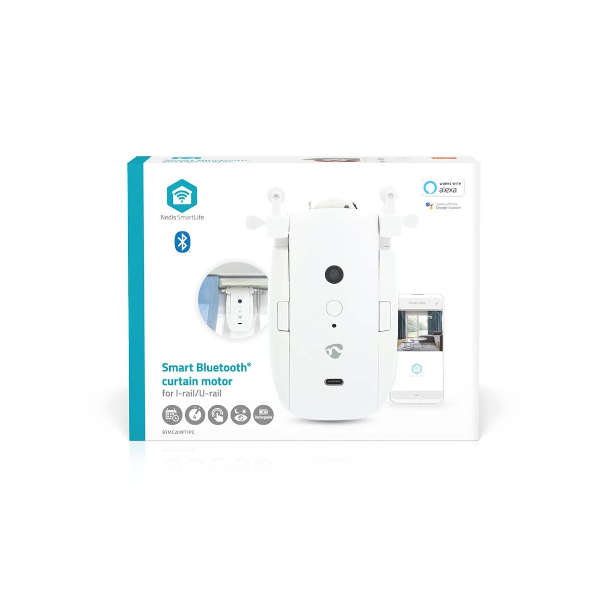 SmartLife Curtain Robot | I Rail / U Rail | Curtains / Drapes | Battery Powered / USB Powered | 4000 mAh | Bluetooth® | White