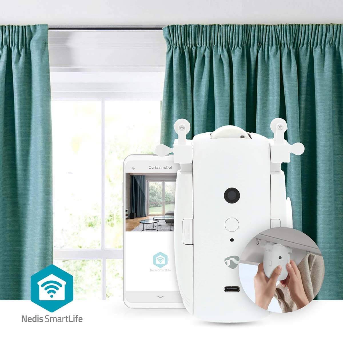 SmartLife Curtain Robot | I Rail / U Rail | Curtains / Drapes | Battery Powered / USB Powered | 4000 mAh | Bluetooth® | White