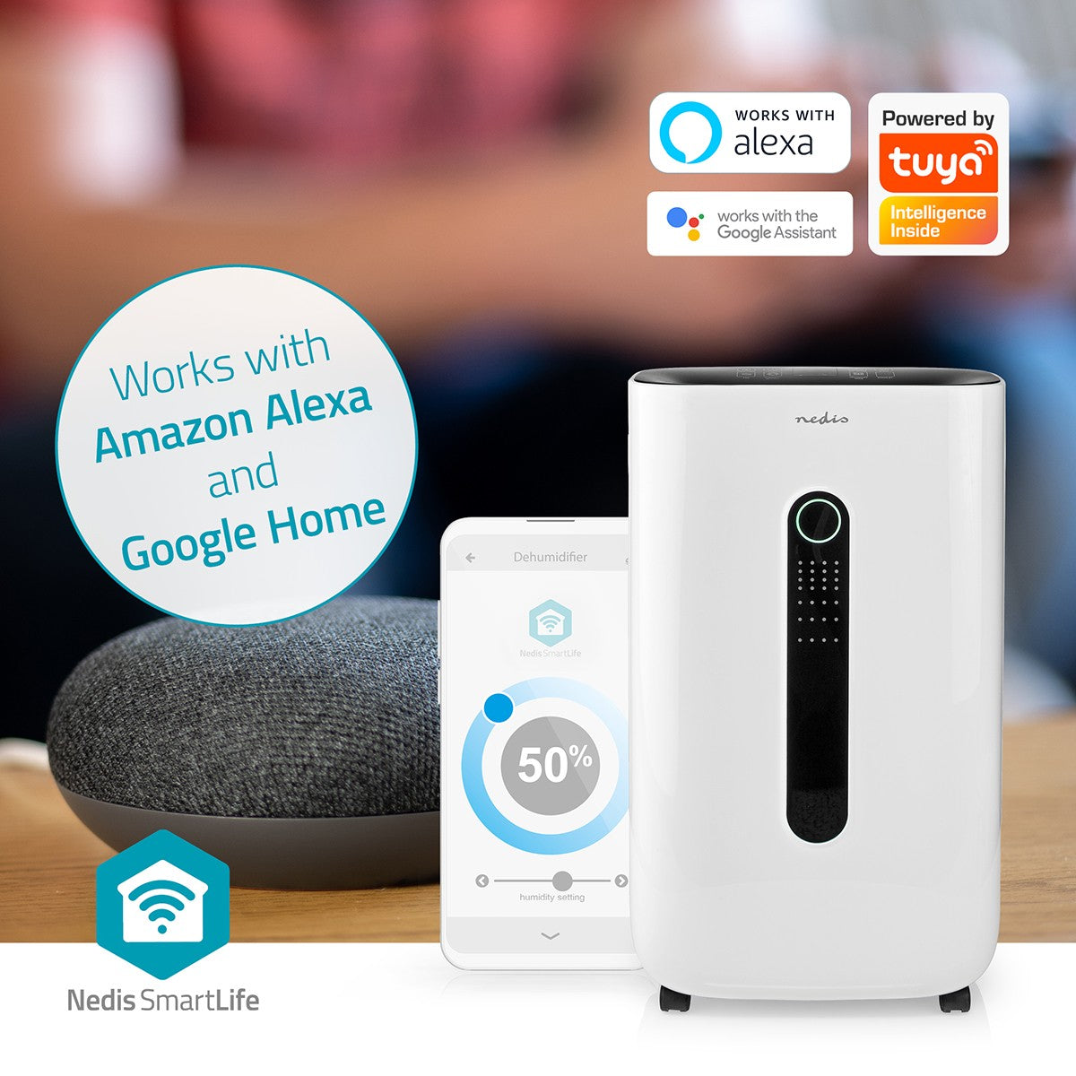 SmartLife Dehumidifier | Wi-Fi | 20 l/Day | Dehumidification / Continuous / Max+ / Dry laundry / Ventilation | Android™ / IOS | Adjustable hygrostat | 195 m³/h
