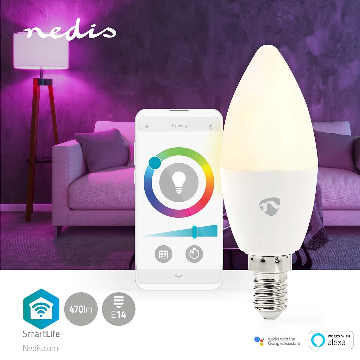 SmartLife Full Color Light Bulb | Wi-Fi | E14 | 470 lm | 4.9 W| RGB / Warm to cool white | 2700 - 6500 K | Android™ / IOS | Light | 1 pc.