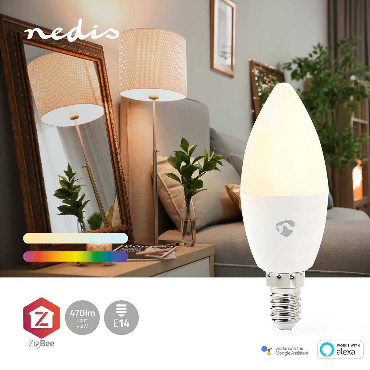 SmartLife Full Color Light Bulb | Zigbee 3.0 | E14 | 470 lm | 4.9 W| RGB / Warm to cool white | 2200 - 6500 K | Android™ / IOS | Light | 1 pc.