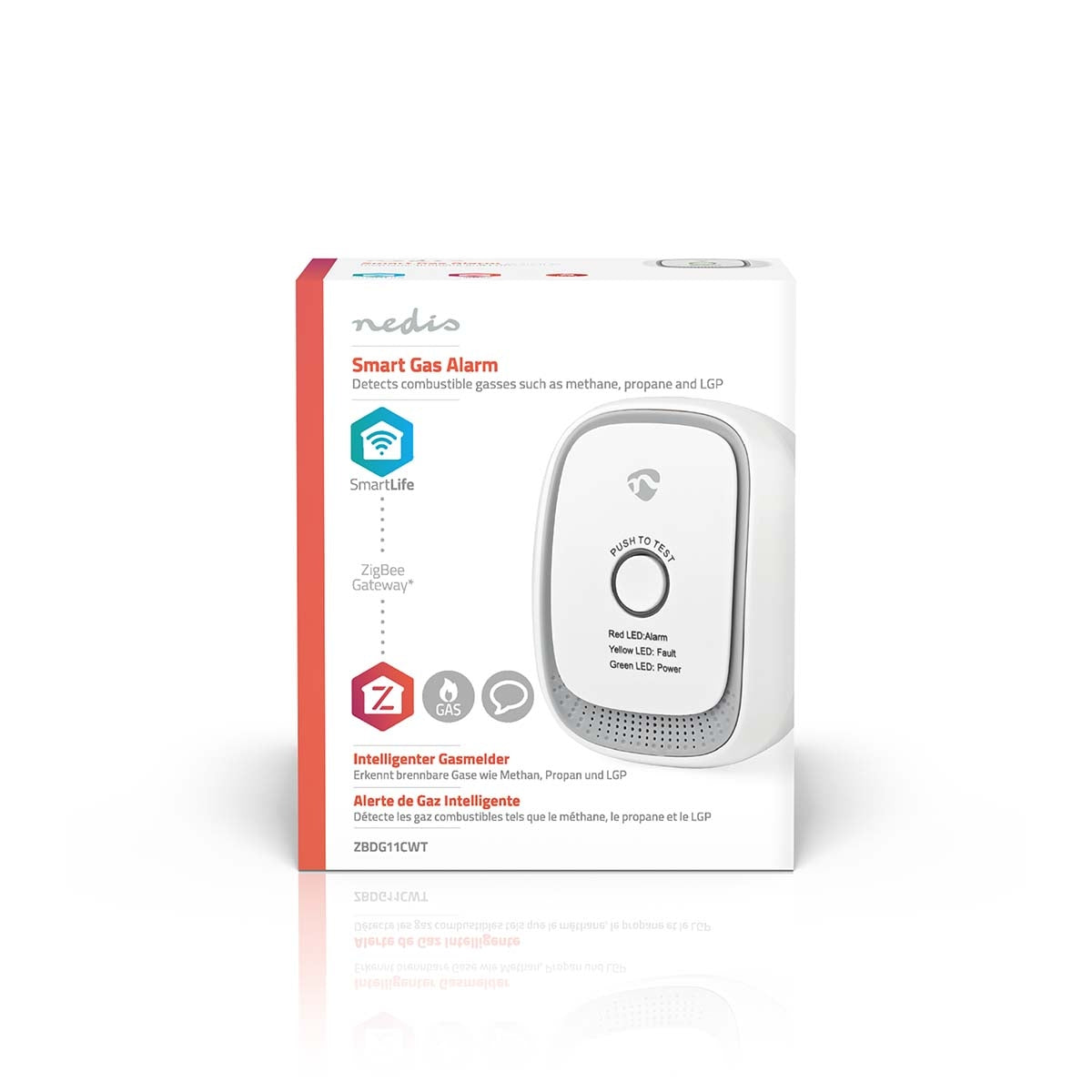 SmartLife Gas Detector | Zigbee 3.0 | Power adapter | Donor life cycle: 5 years | EN 50194-1:2009 | Android™ / IOS | With test button | 75 dB| White