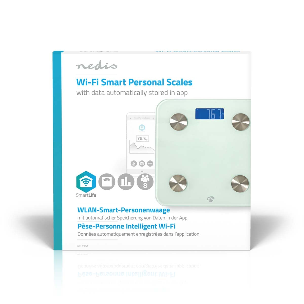 SmartLife Health Scales | Wi-Fi | Bone / BMR / Fat / Muscle / Water / Weight | 8 | Max load: 180 kg | Android™ / IOS | Glass | White