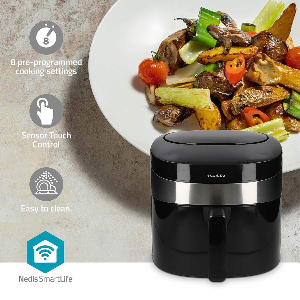 SmartLife Hot Air Fryer | Wi-Fi | 7,2 l | Timer: 240 min | Number of preset programs: 8 | Digital | Android™ / IOS | Black