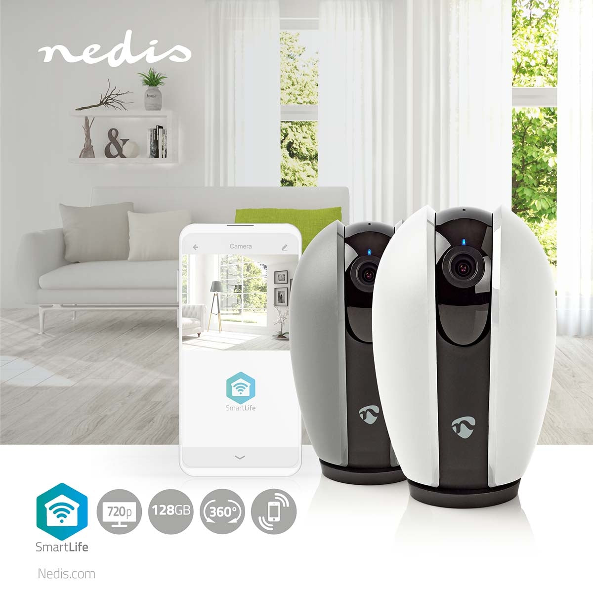 SmartLife Indoor Camera | Wi-Fi | HD 720p | Pan tilt | microSD (not included) / Cloud storage (optional) | With motion sensor | Night Vision | Grey/White