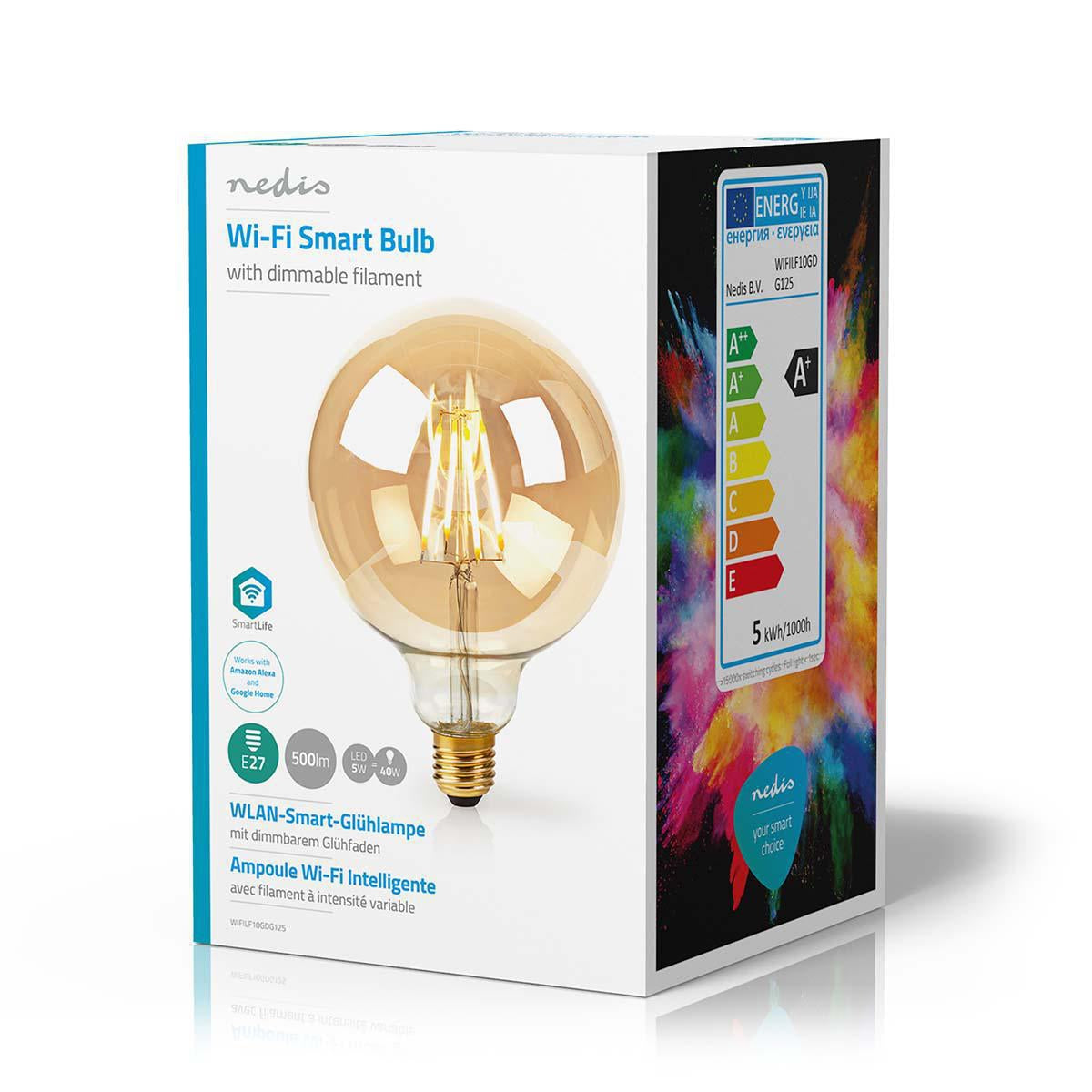 SmartLife LED Filament Bulb | Wi-Fi | E27 | 500 lm | 5 W | Warm White | 2200 K | Glass | Android™ / IOS | G125 | 1 pcs