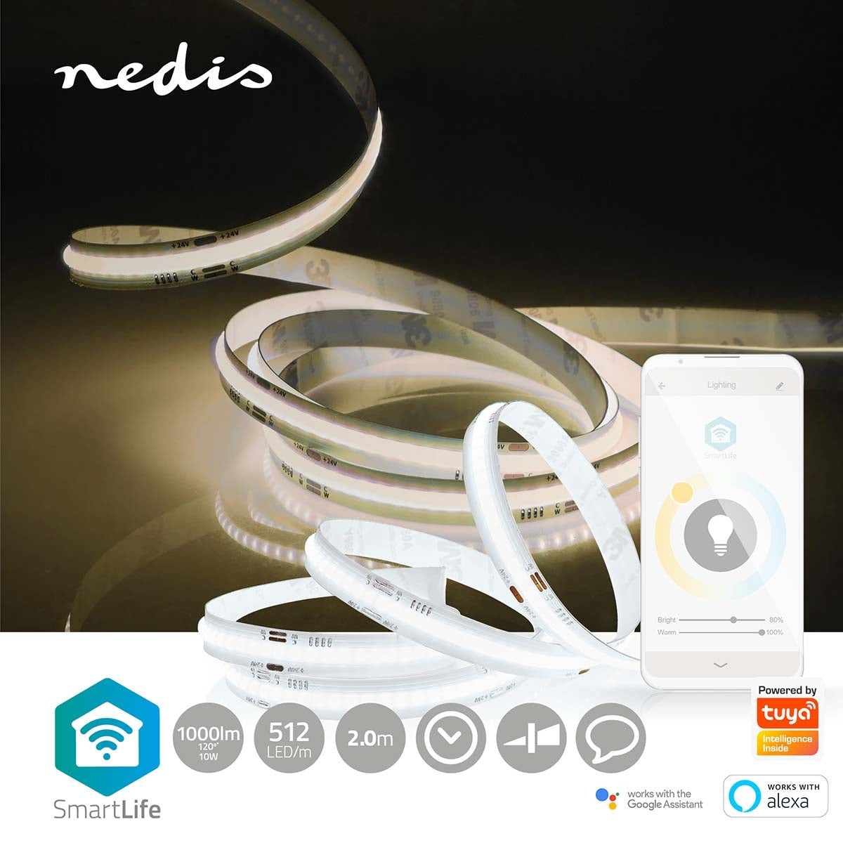 SmartLife LED Strip | Wi-Fi | Warm to cool white | COB | 2.00 m | IP20 | 2700 - 6500 K | 1000 lm | Android™ / IOS