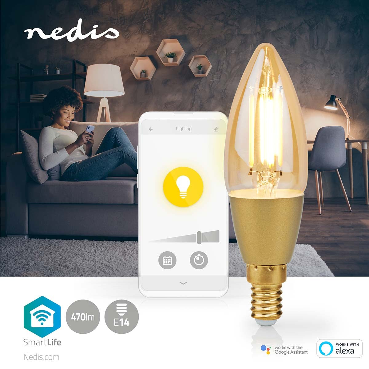 SmartLife LED vintage lamp | Wi-Fi | E14 | 470 lm | 4.9 W| Warm White | 1800 - 3000 K | Glass | Android™ / IOS | Light | 1 pc.