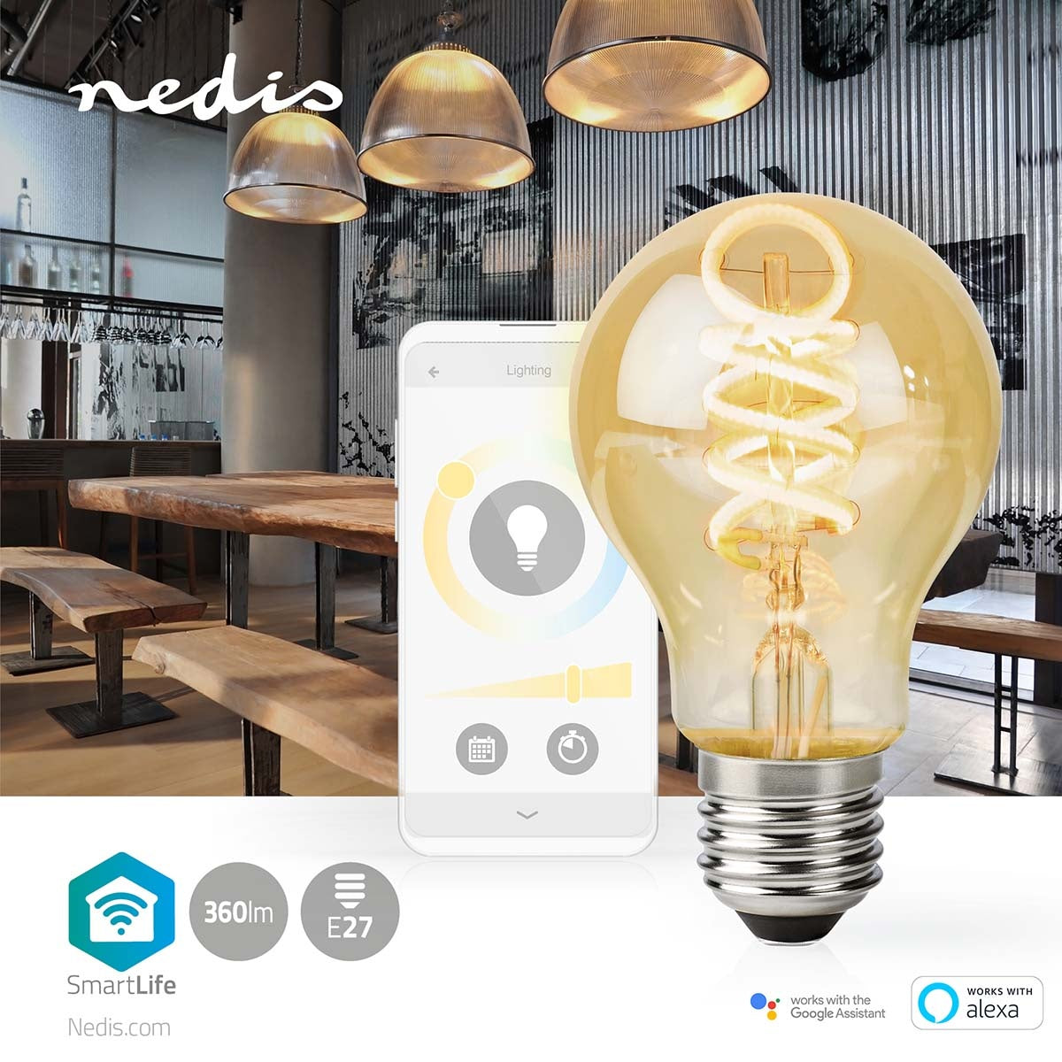 SmartLife LED vintage lamp | Wi-Fi | E27 | 360 lm | 4.9 W| Warm to cool white | 1800 - 6500 K | Glass | Android™ / IOS | Light bulb | 1 pc.