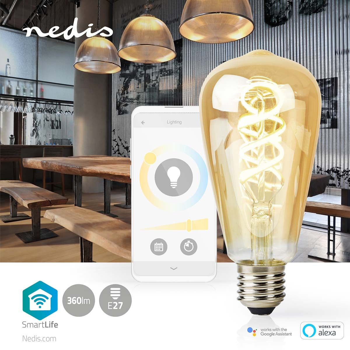 SmartLife LED vintage lamp | Wi-Fi | E27 | 360 lm | 4.9 W| Warm to cool white | 1800 - 6500 K | Glass | Android™ / IOS | ST64 | 1 pc.