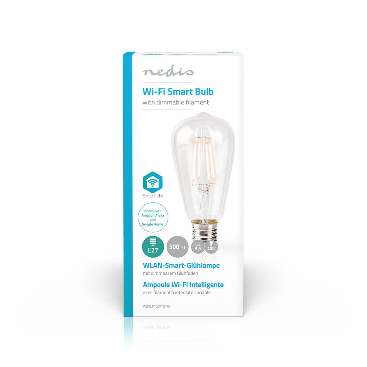SmartLife LED vintage lamp | Wi-Fi | E27 | 500 lm | 5 W| Warm White | 2700 K| Glass | Android™ / IOS | ST64 | 1 pc.