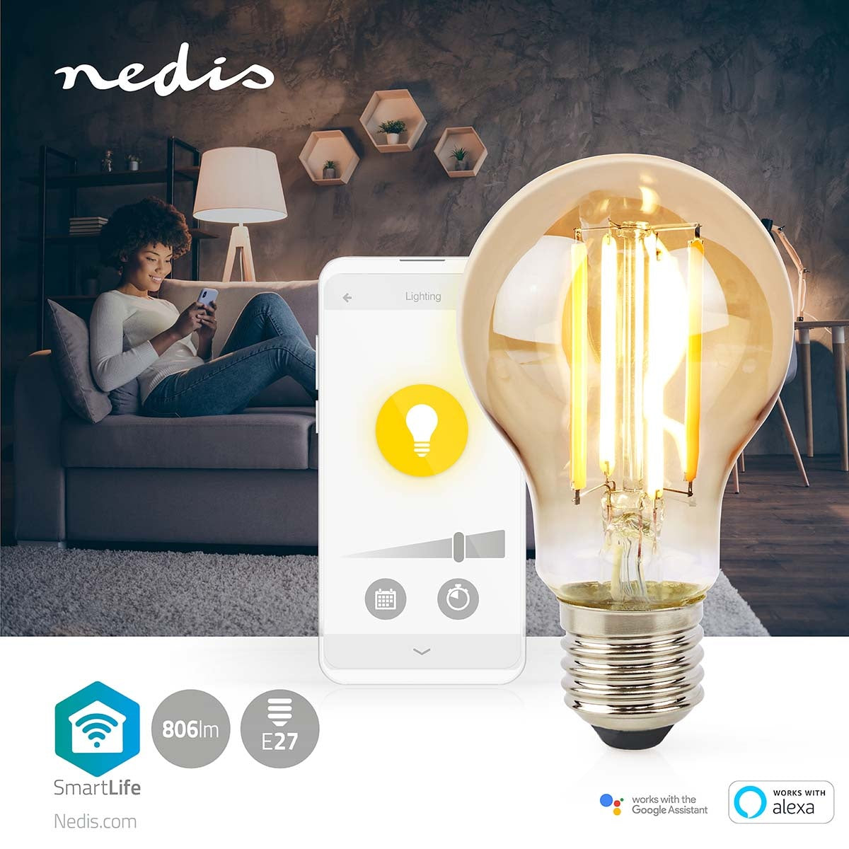 SmartLife LED vintage lamp | Wi-Fi | E27 | 806 lm | 7 W| Warm White | 1800 - 3000 K | Glass | Android™ / IOS | Light bulb | 1 pc.