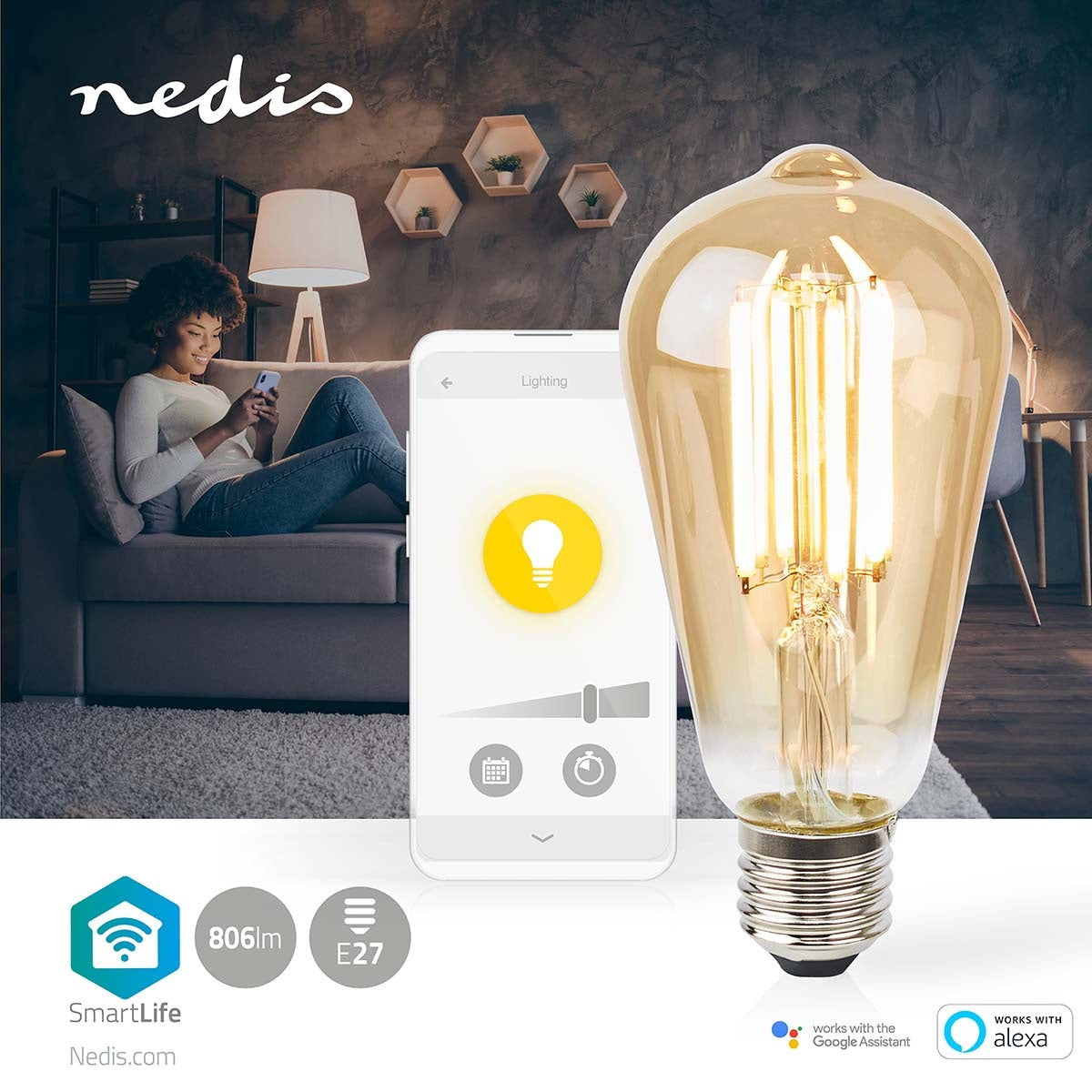 SmartLife LED vintage lamp | Wi-Fi | E27 | 806 lm | 7 W| Warm White | 1800 - 3000 K | Glass | Android™ / IOS | ST64 | 1 pc.