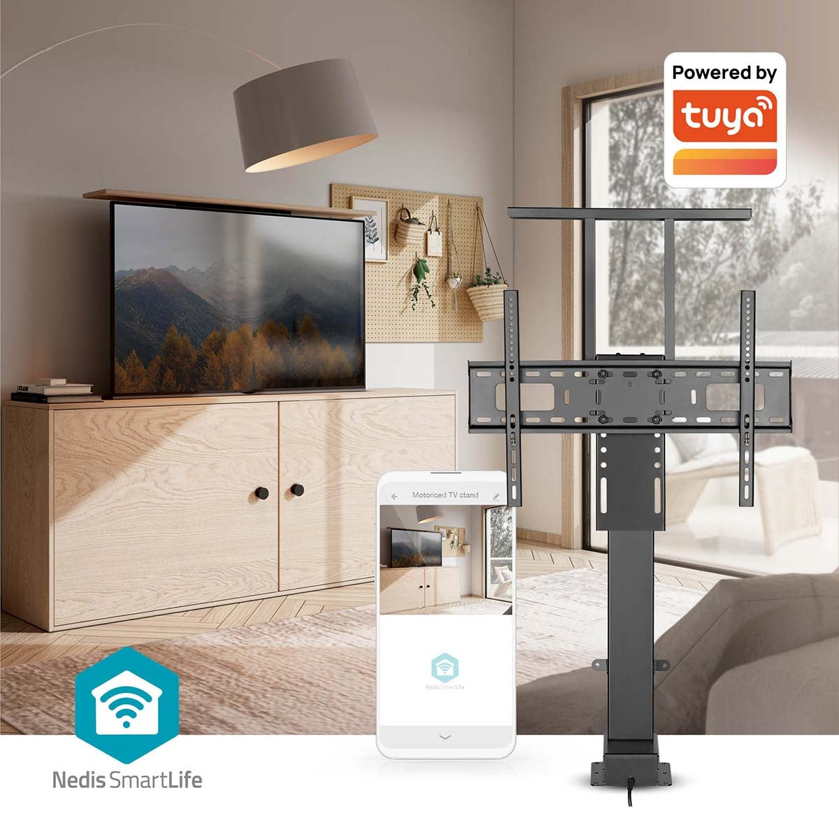 SmartLife Motorized TV Lift | 37 - 80 " | Maximum supported screen weight: 60 kg | Built-in Cabinet Design | Lift range: 68 - 158 cm | Remote controlled | ABS / Steel | Black