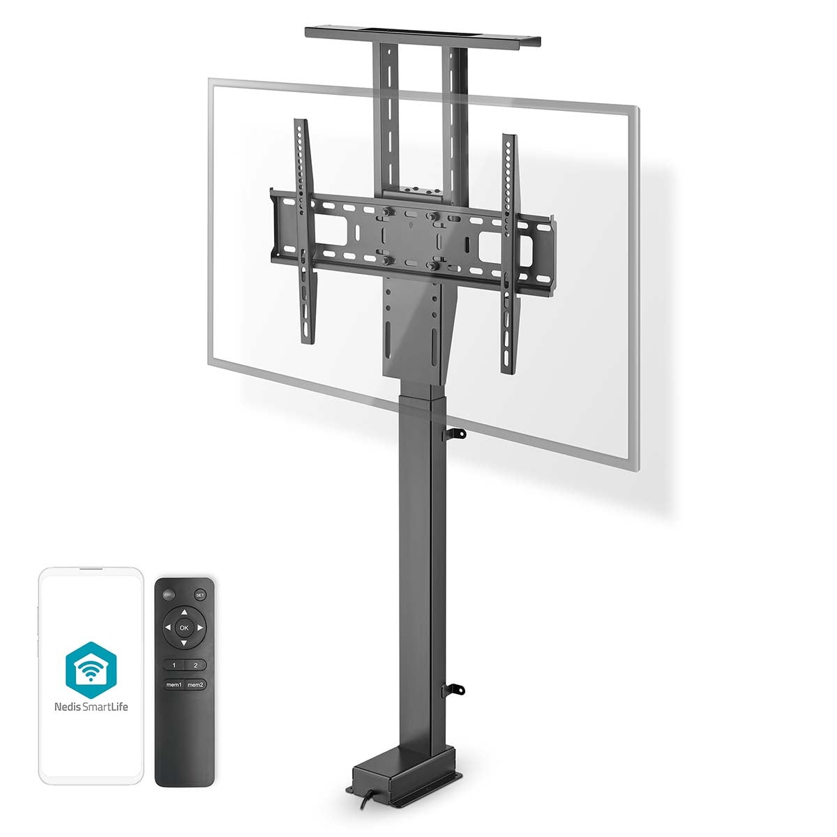 SmartLife Motorized TV Lift | 37 - 80 " | Maximum supported screen weight: 60 kg | Built-in Cabinet Design | Lift range: 68 - 158 cm | Remote controlled | ABS / Steel | Black