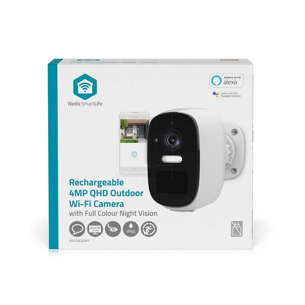 SmartLife Outdoor Camera | Wi-Fi | Spotlight | 4MP Quad HD 1440p / 2560x1440 | Pan tilt | IP66 | Max. battery life: 10 Months | Cloud Storage (optional) / microSD (not included) | 5 V DC | With motion sensor | Night vision | White