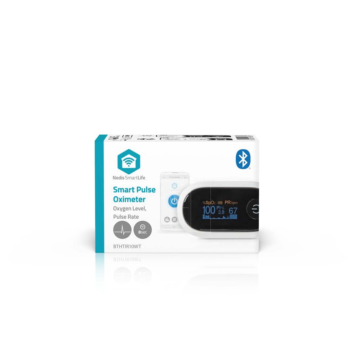 SmartLife Oxygen Meter | Bluetooth | OLED screen | Audible Alarm / Perfusion Index / Pulse Rate / High Precision Sensor / Impaired Movement Disorder / Oxygen Saturation (SpO2) | White
