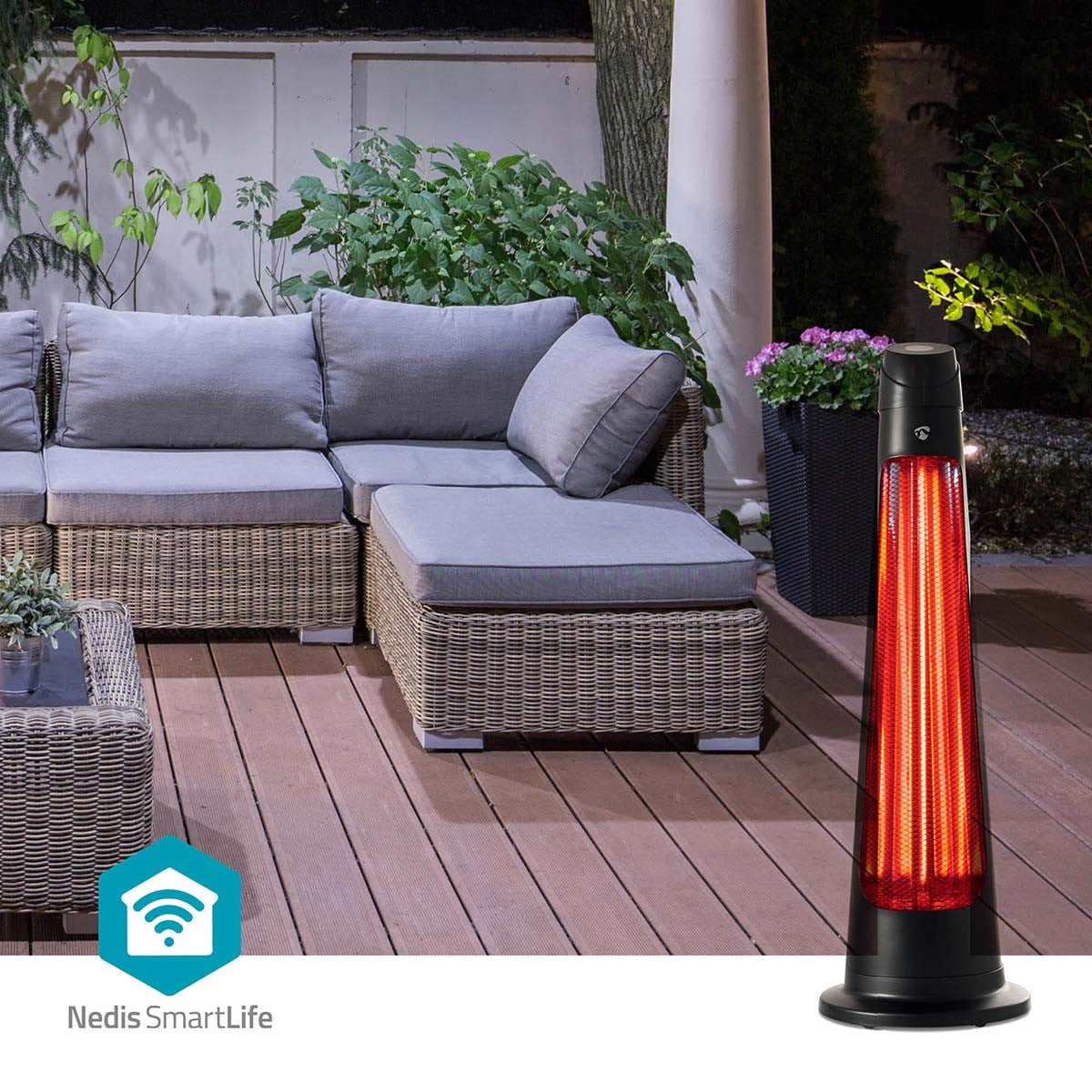 SmartLife Patio Heater | Wi-Fi | 1200 W | 2 Heat Settings | Oscillation | Fall over protection | IP24 | Black