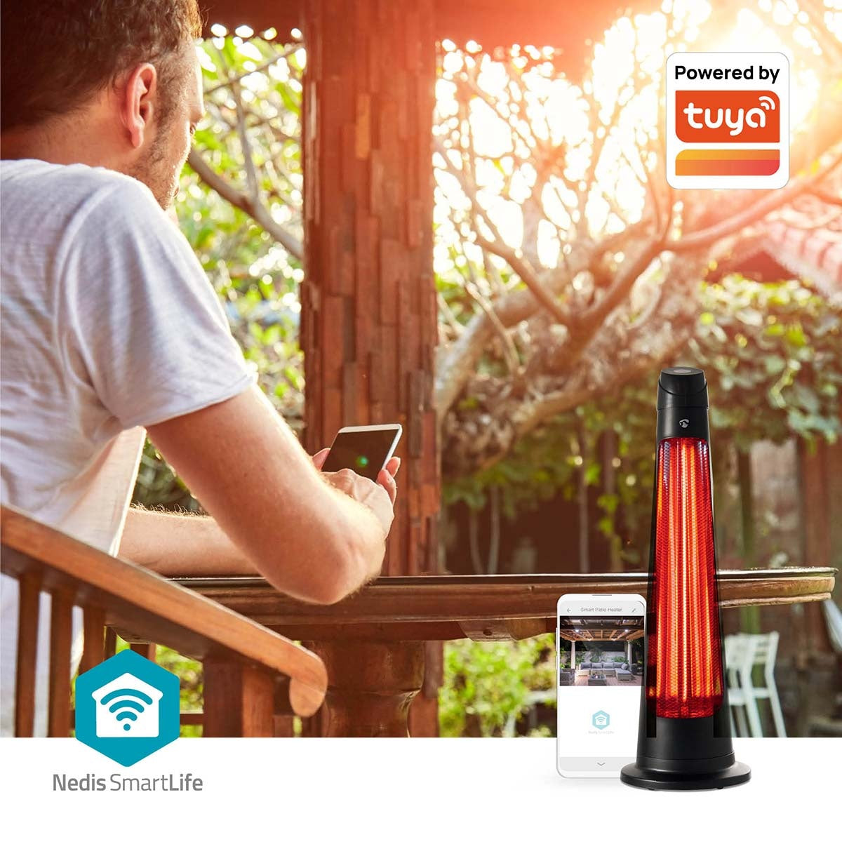SmartLife Patio Heater | Wi-Fi | 1200 W | 2 Heat Settings | Oscillation | Fall over protection | IP24 | Black