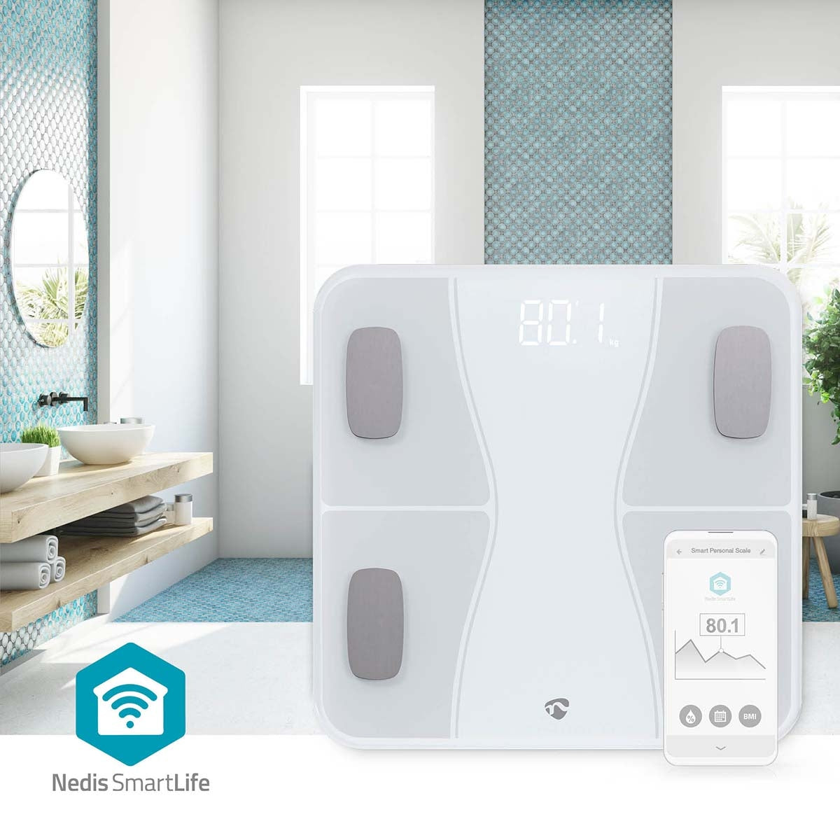 SmartLife Personal Scale | Bluetooth® | BMI / BMR / Bones / Fat / Muscles / Water / Weight | 12 | Peak load: 180 kg | Android™ / IOS | ABS / Glass | White