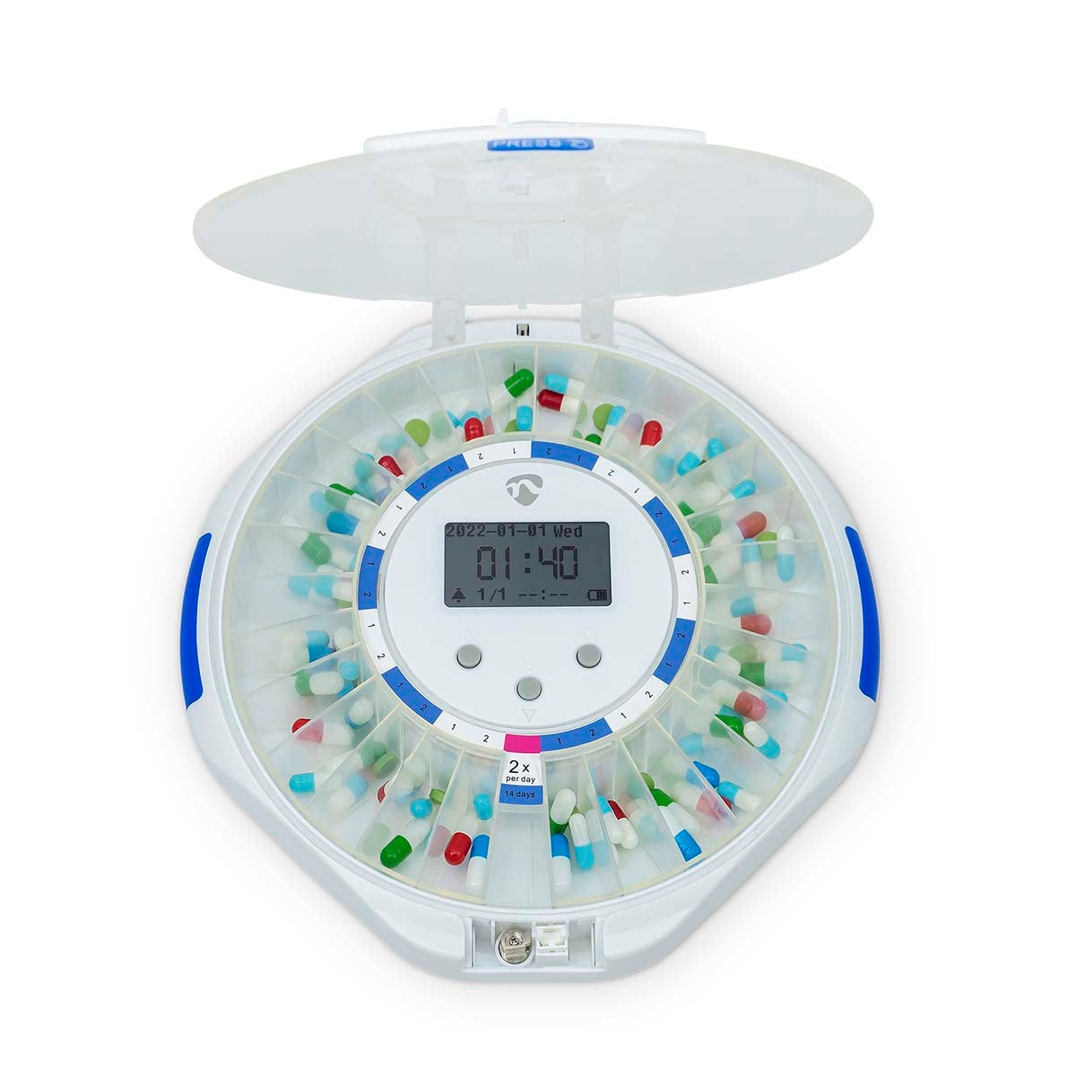 SmartLife Pill Dispenser | Wi-Fi | 28 Compartments | Number of alarmtimes: 9 Alarm Times Per Day | Beep / Light / Voice | LCD display | White