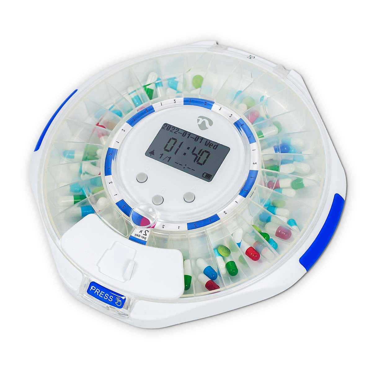 SmartLife Pill Dispenser | Wi-Fi | 28 Compartments | Number of alarmtimes: 9 Alarm Times Per Day | Beep / Light / Voice | LCD display | White