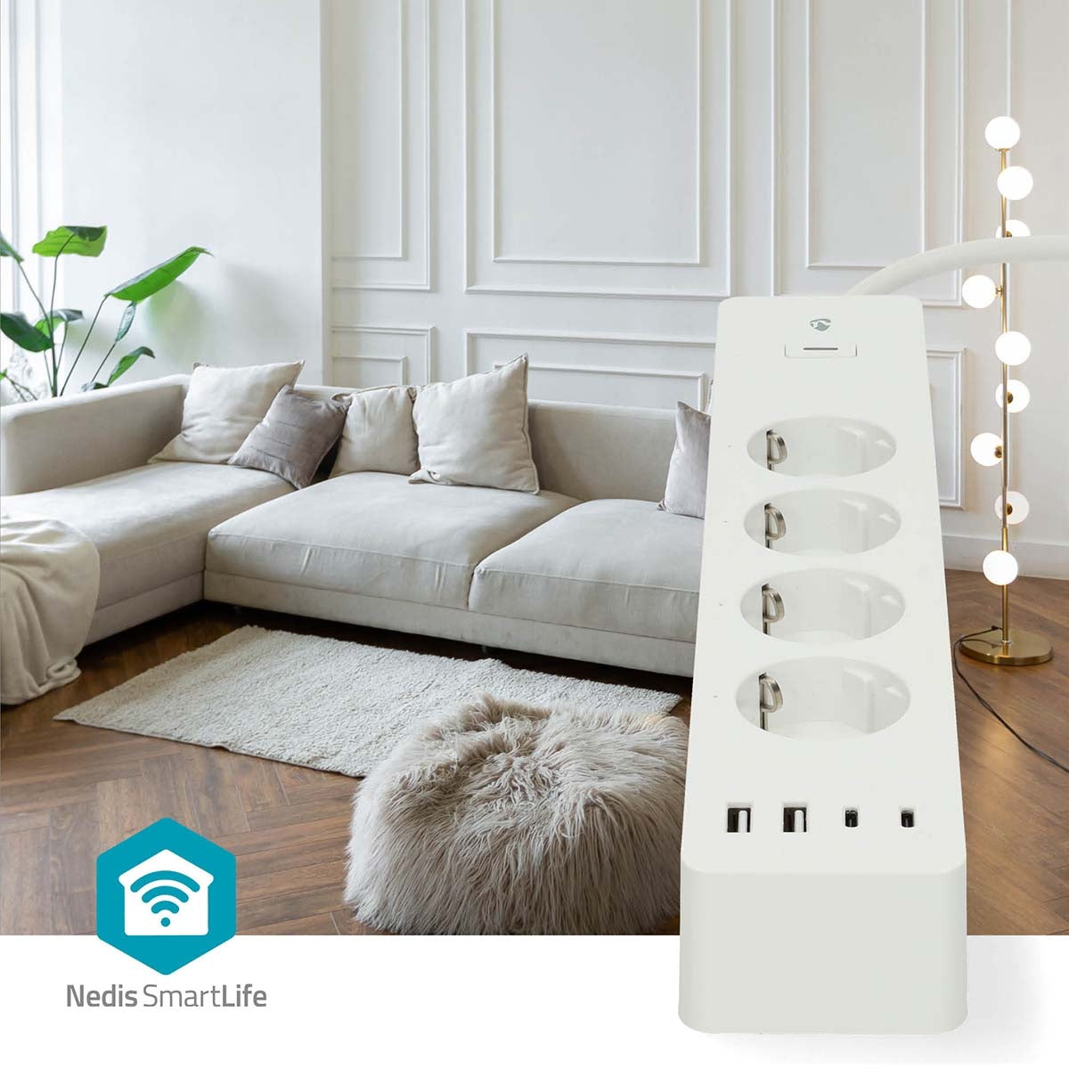 SmartLife Power Strip | Wi-Fi | Hybrid (CEE 7/7) / USB A / USB-C™ | 16 A | 3680 W | 2.00 m | 0 - 55 °C | Android™ / IOS | White
